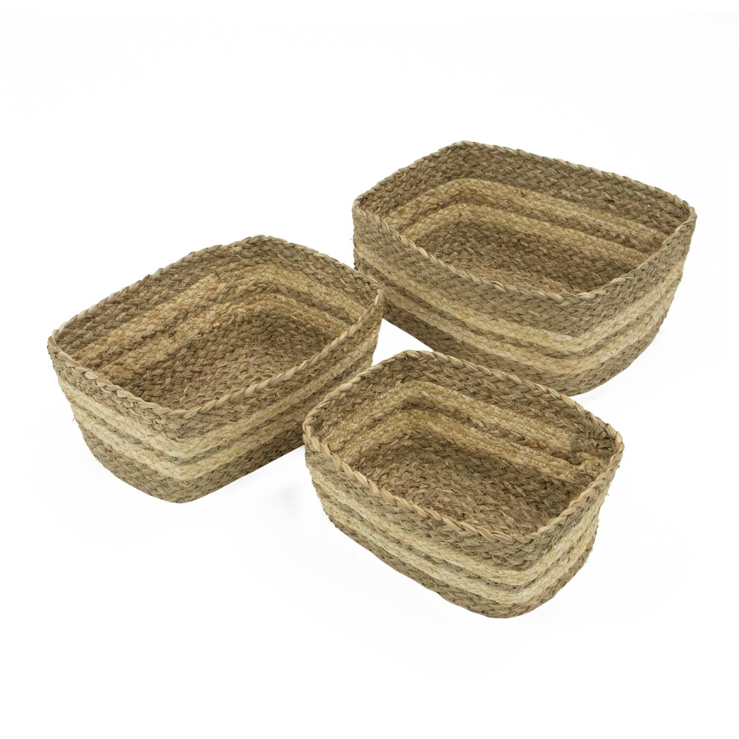 Jvl Brown Palma Natural Woven Storage Baskets For Home Organisation, Set Of 3,
