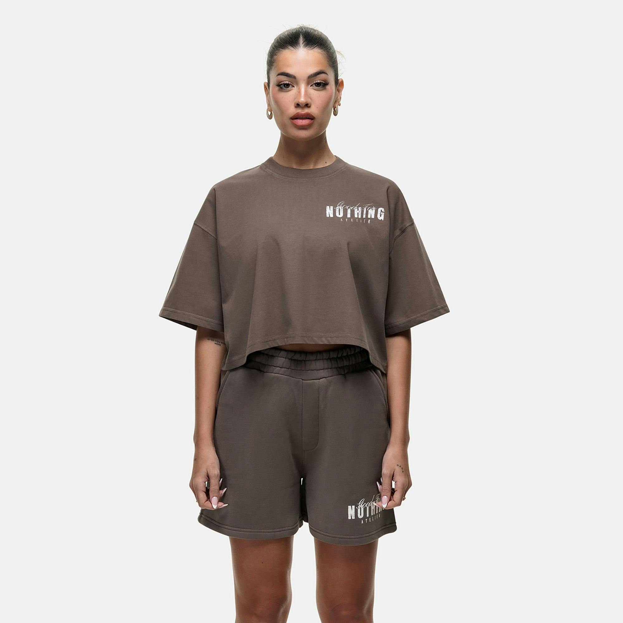 Good For Nothing Relaxed Cropped T-Shirt - Taupe - Xs - Taupe