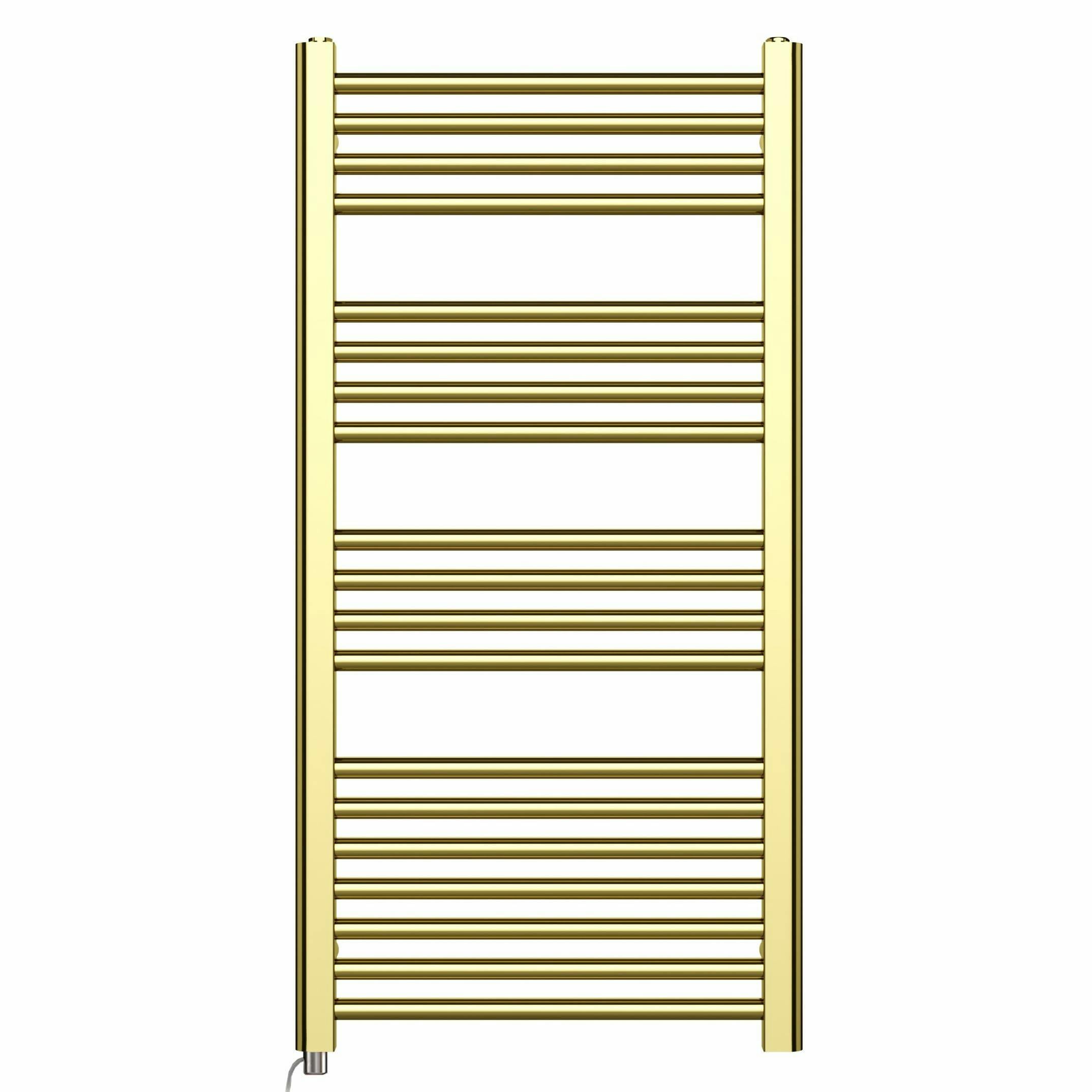 Myhomeware Gold 500 X 1000 Mm Shiny Electric Bathroom Towel Rail Radiator With Manual Electric Element Pre-Filled Standard Element