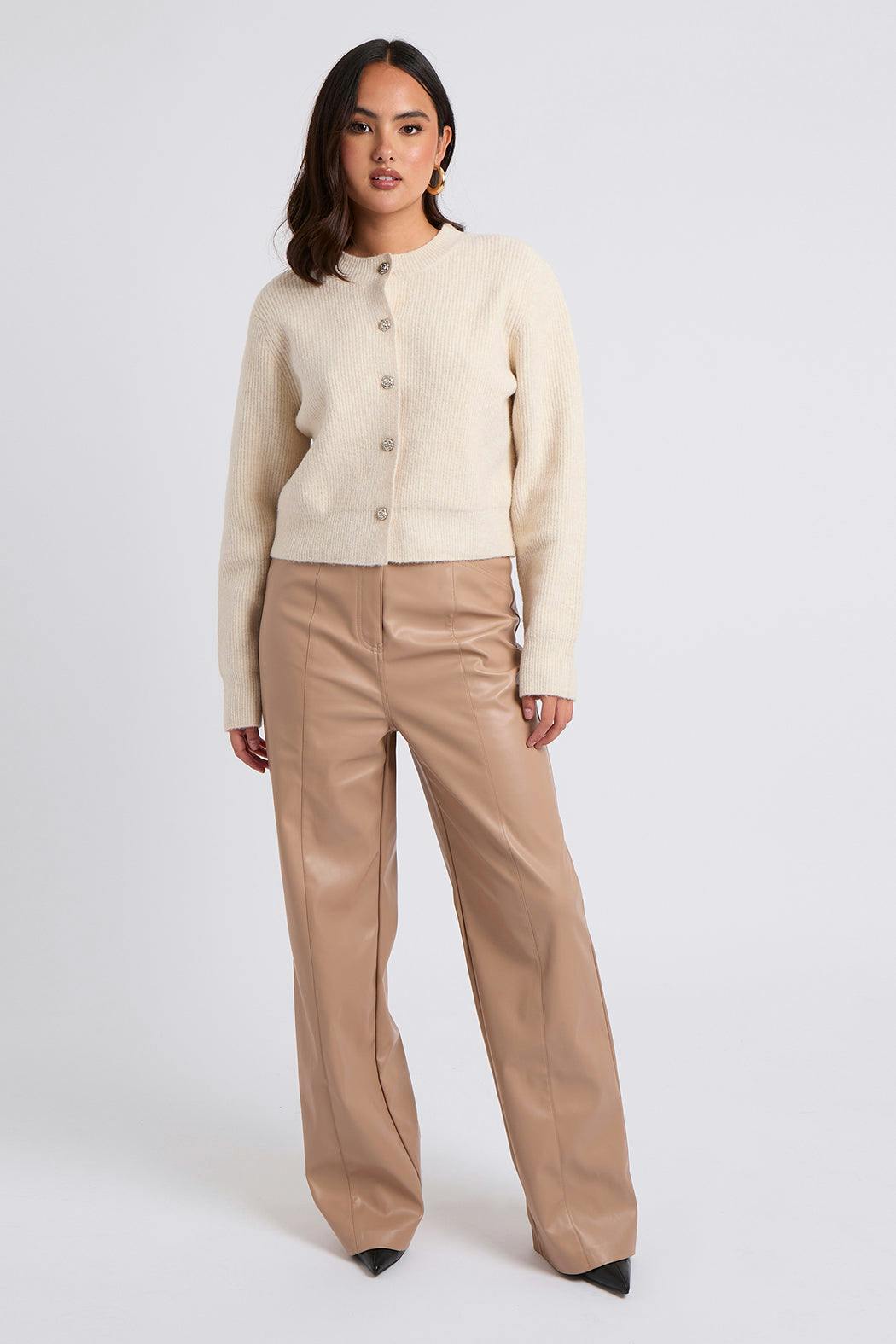 Urban Bliss Beige Wide Leg Pu Trouser - 14