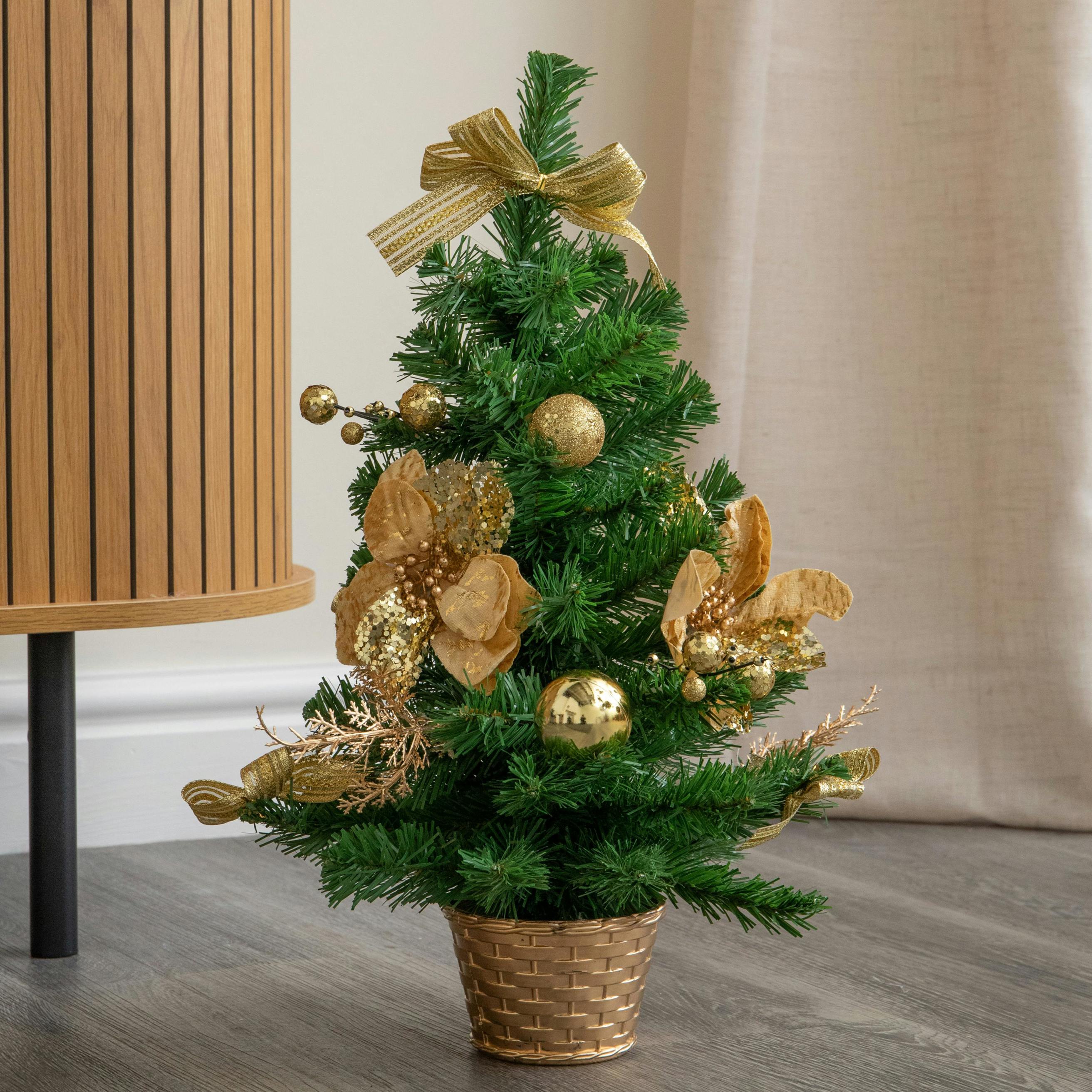 Samuel Alexander Unisex Gold 50Cm Mini Christmas Fir Tree In Plastic Pot With Decorations - Image 2