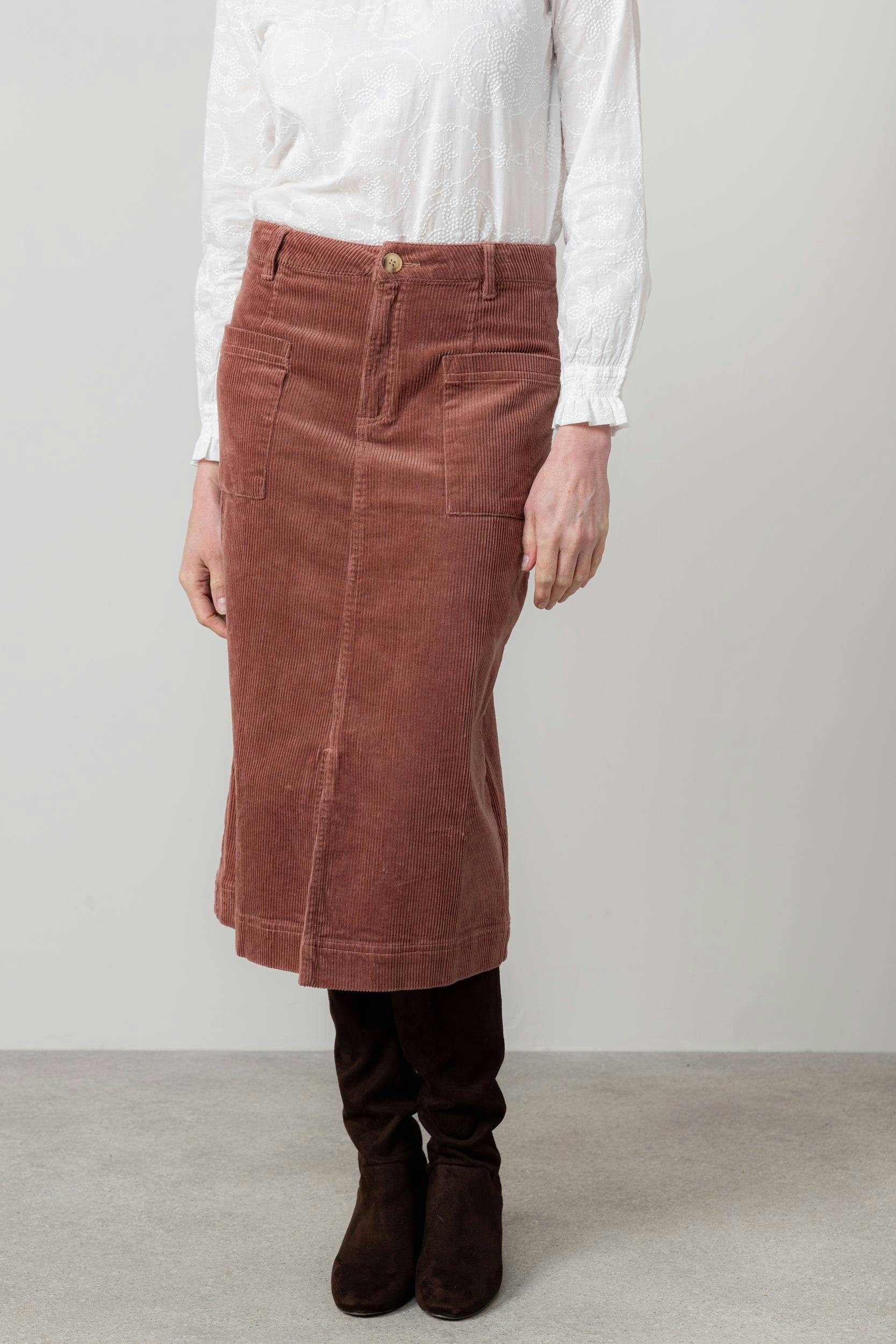 Lily & Me Penrose Stretch Jumbo Cord Midi Skirt Antique Rose - Antique Rose - 08