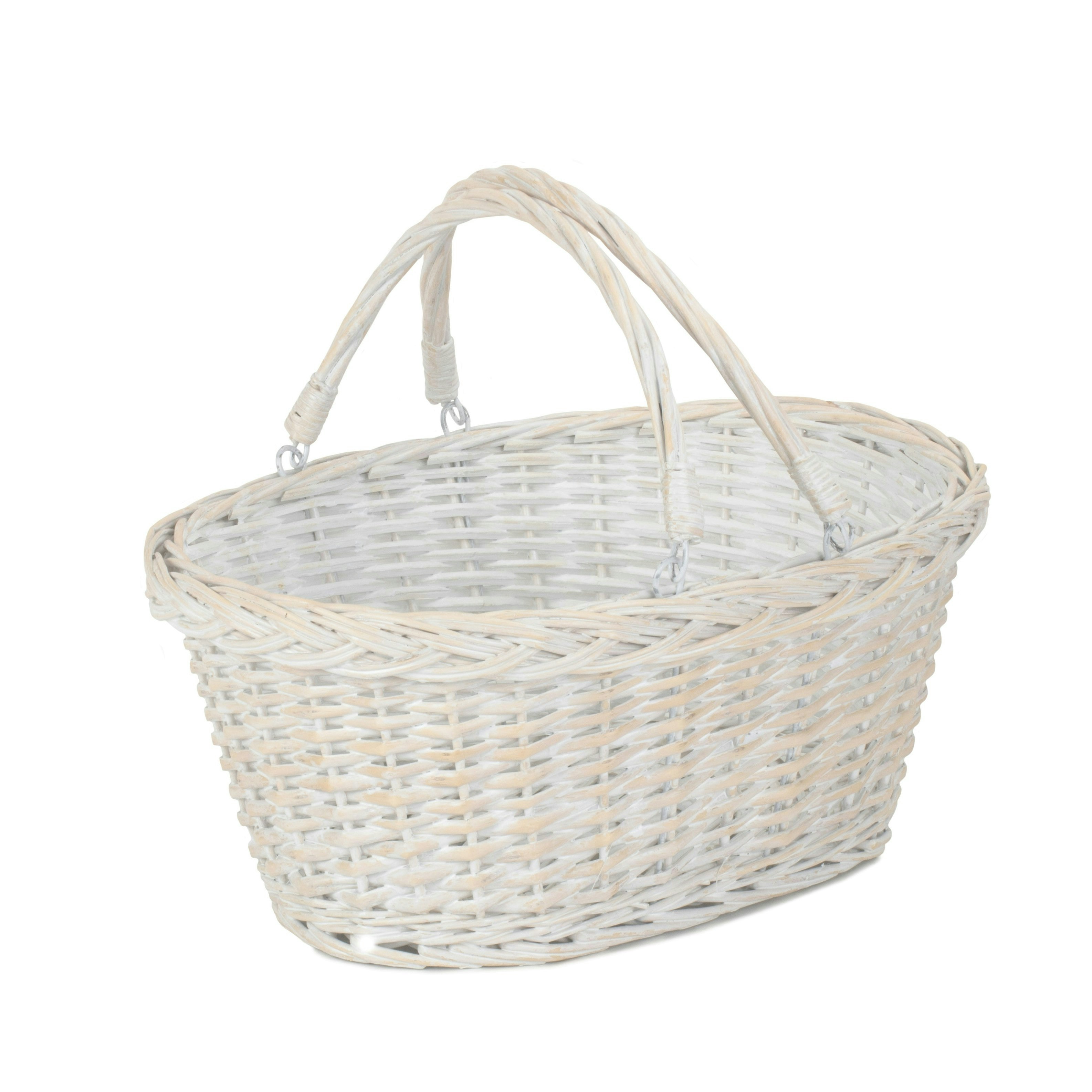 Rackhams Red Unlined Whitewash Swing Handle Wicker Shopping Basket - Medium