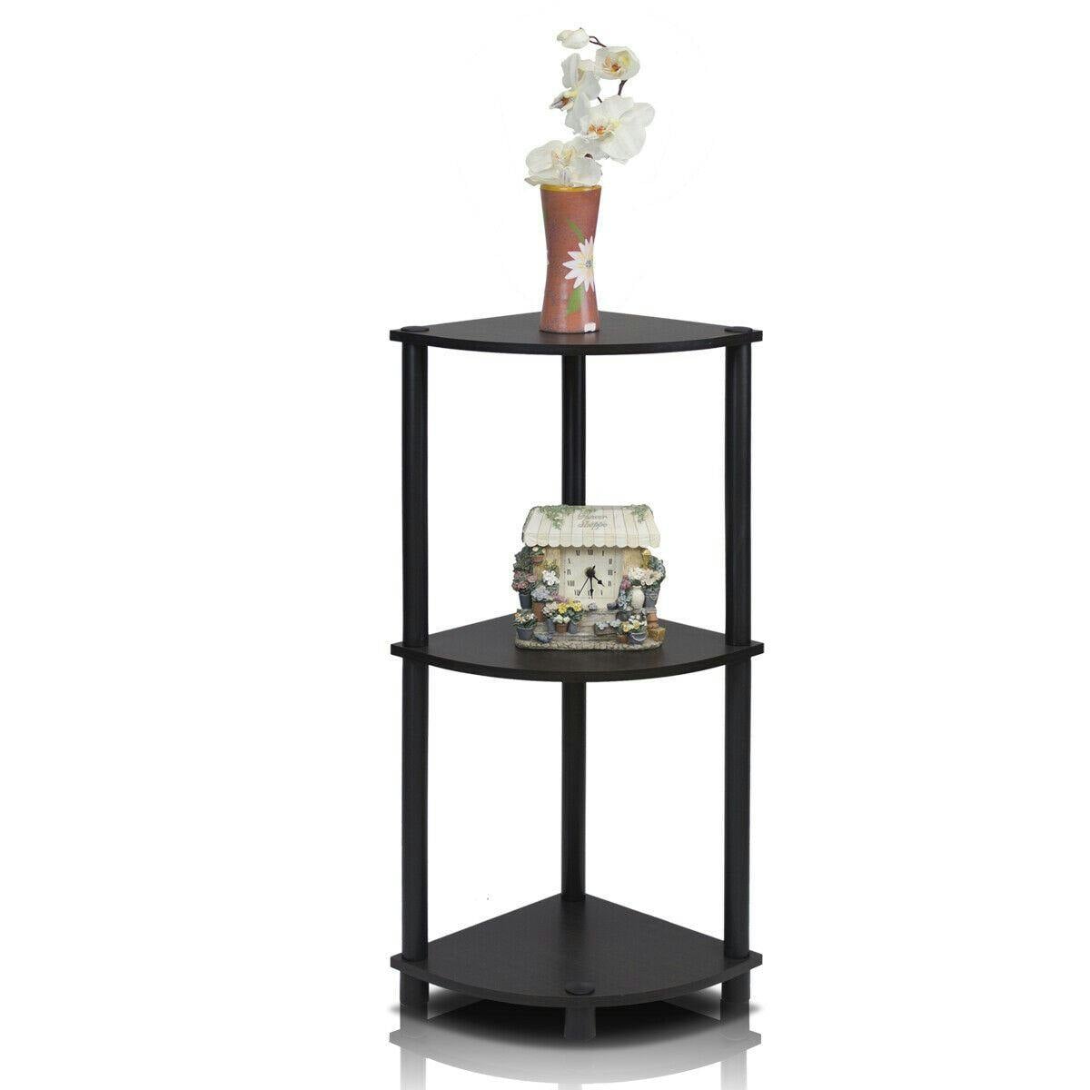 Walplus Black Space-Saving Turn-N-Tube 3-Tier Corner Display Rack Multipurpose Shelving Unit, Espresso/ For Small Spaces