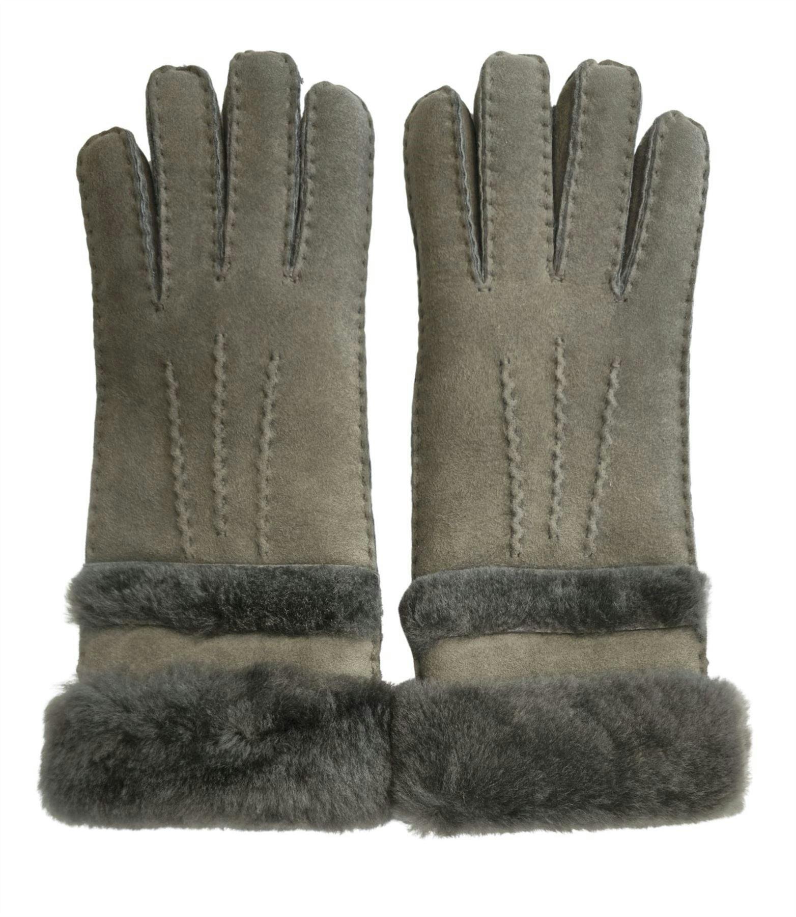 Infinity Leather Women's Grey Genuine Sheepskin Suede Gloves With Roll Up/Down Cuff - M