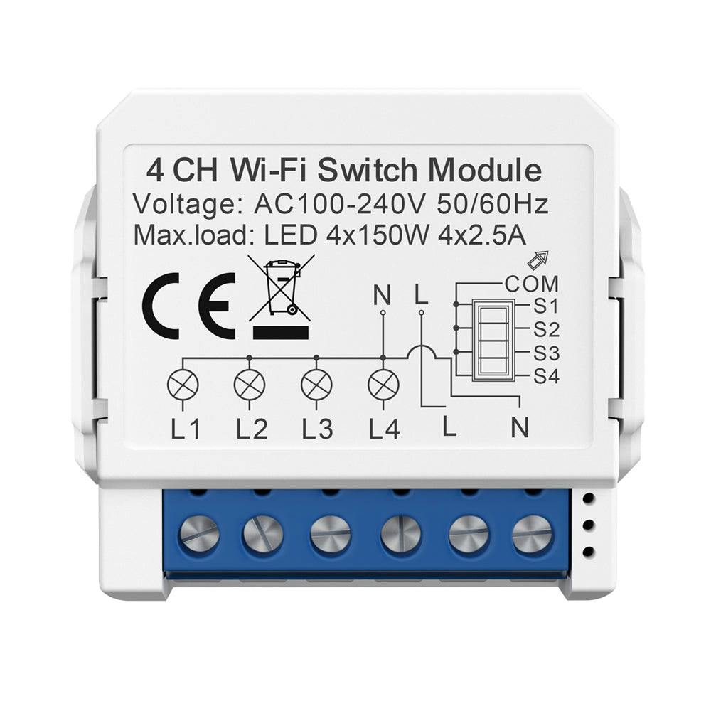 Ener-J Smart Wifi 4Ch Switch Module, Converts Existing Switch To App & Voice Control, Works With Alexa & Google Assistant