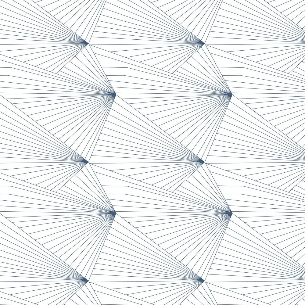 Rackhams White Fan Navy And Wallpaper - 10M Roll