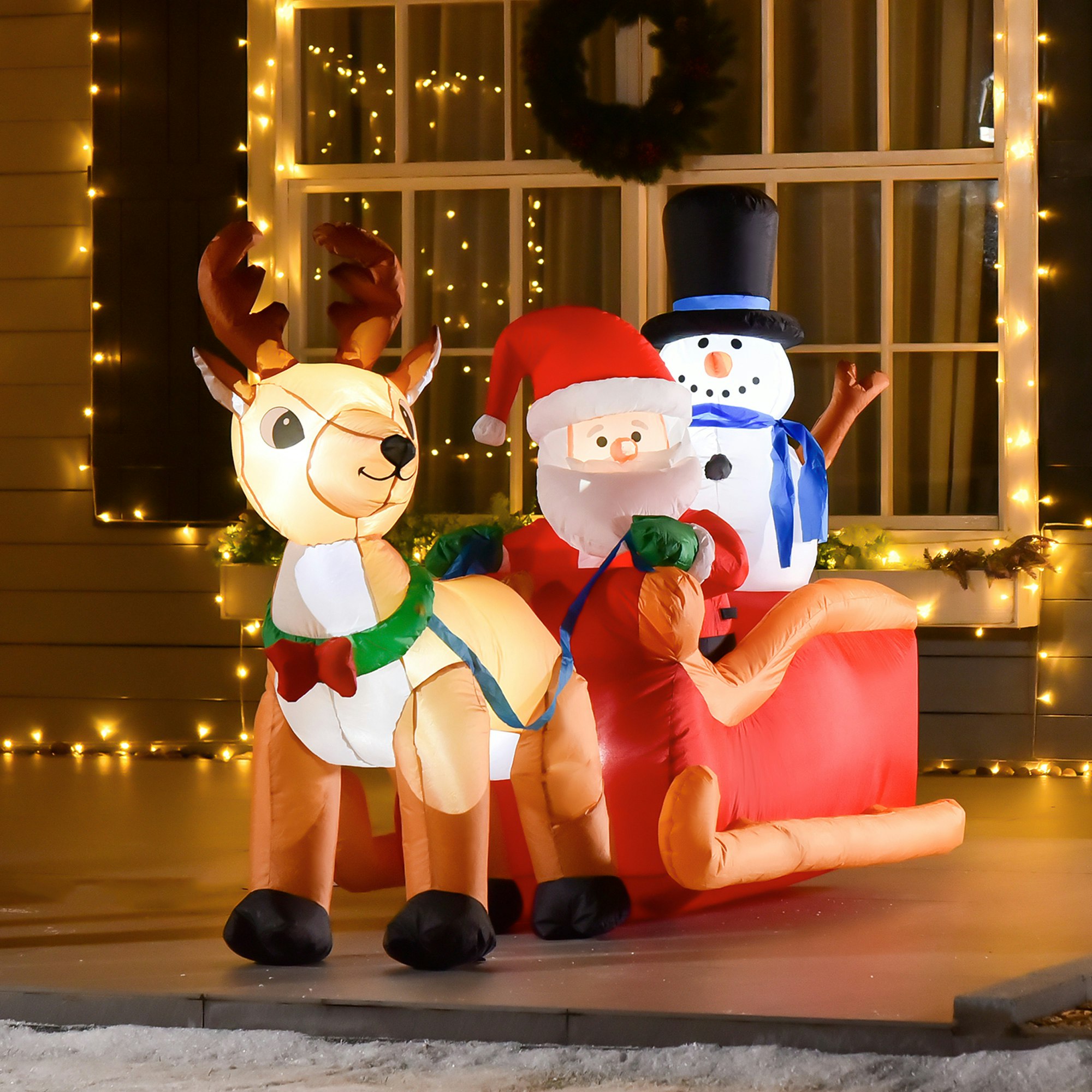 Homcom Light Christmas Inflatable Santa Claus On Sleigh Deer With Led - 6.5Ft
