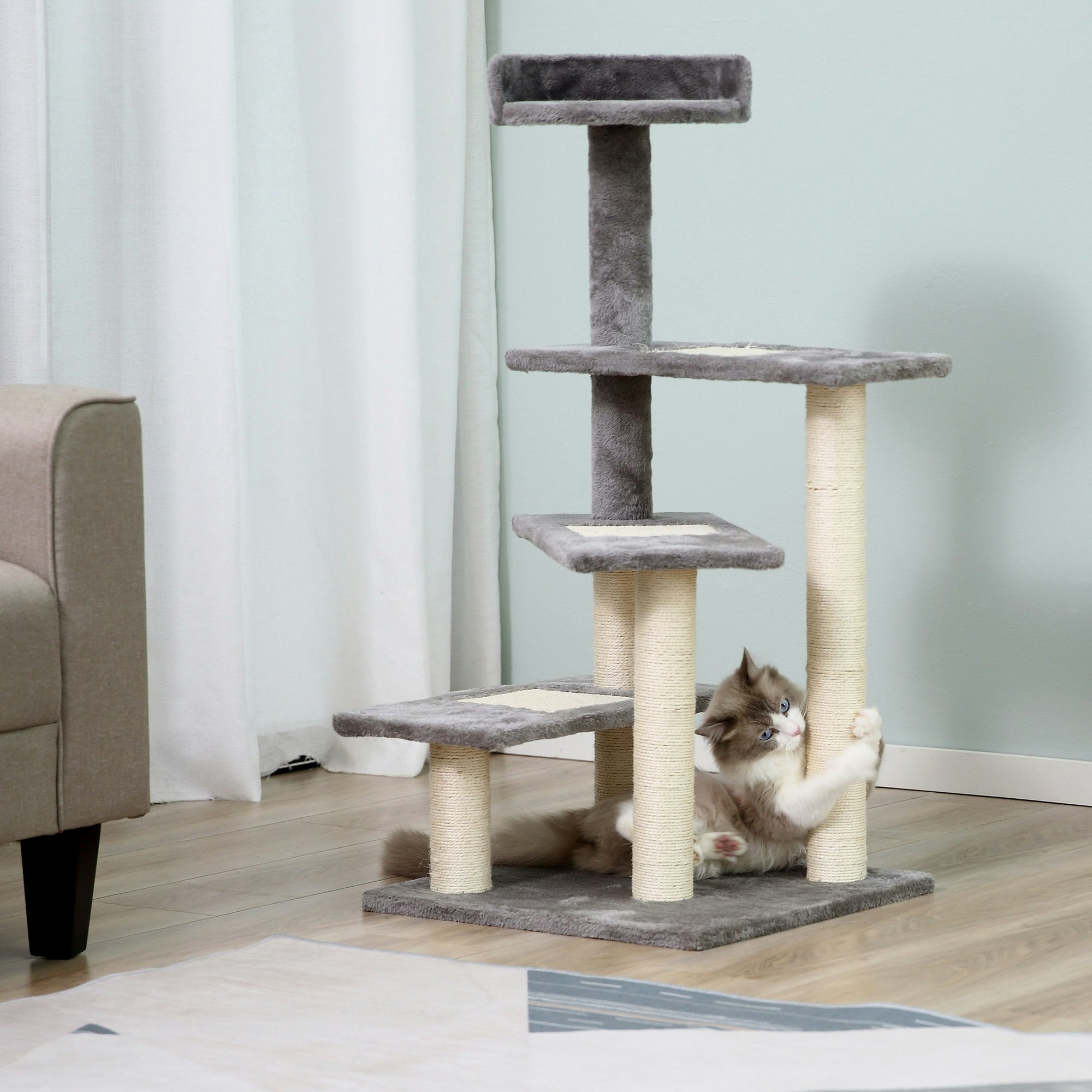 Pawhut Cat Tree Activity Centre Kitten Climbing Tower Scratching Post Plush