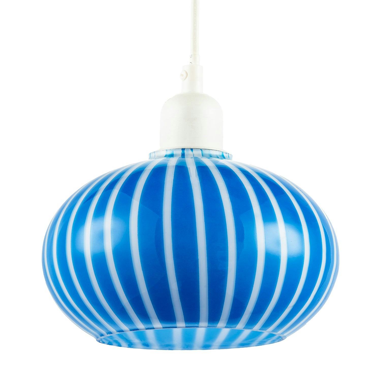 Happy Homewares Blue/White Bright Royal And Striped Glass Pendant Lighting Shade