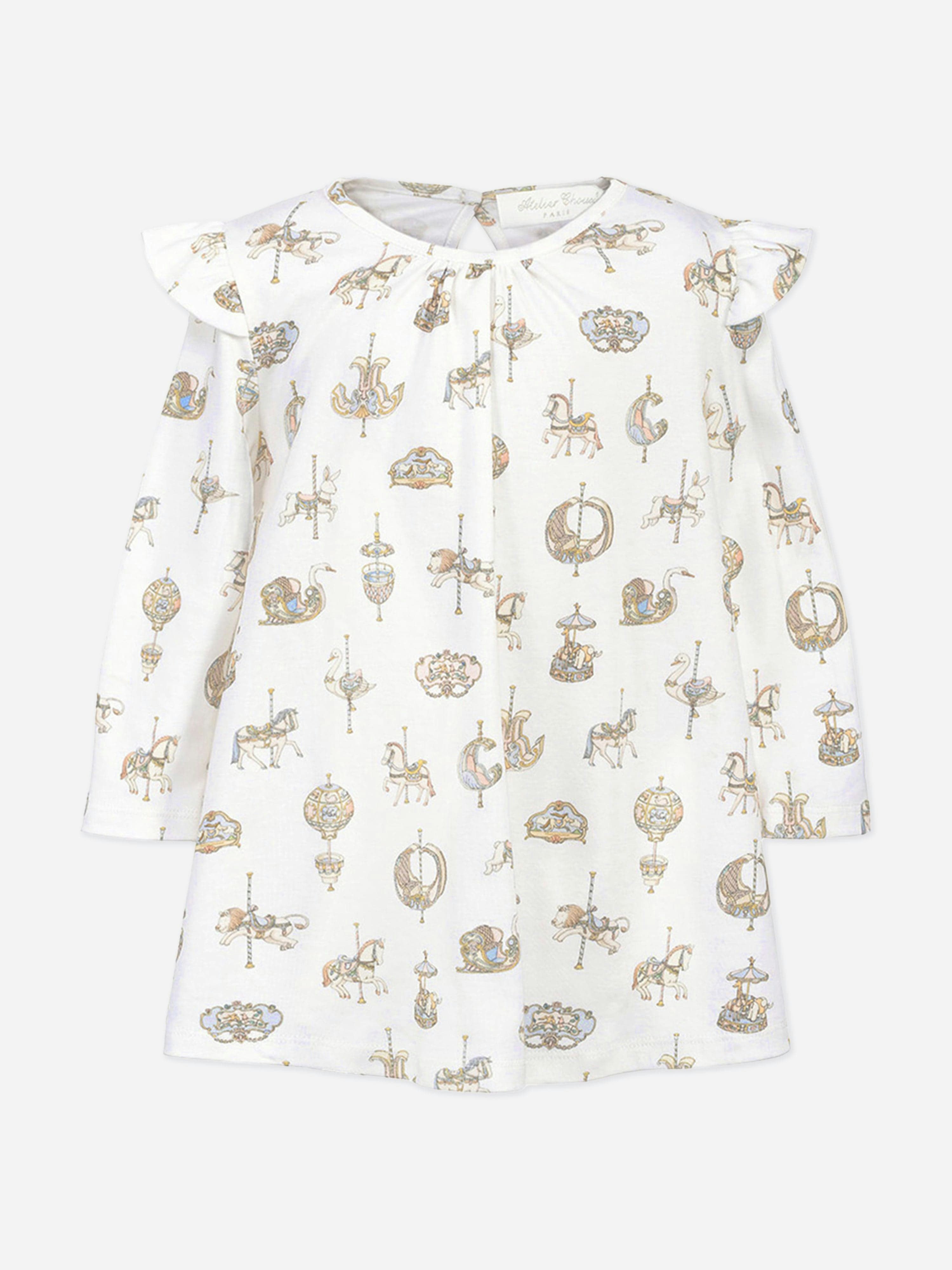 Atelier Choux Women's White Baby Girls Carousel Jersey Dress In - 12 - 18 Mths
