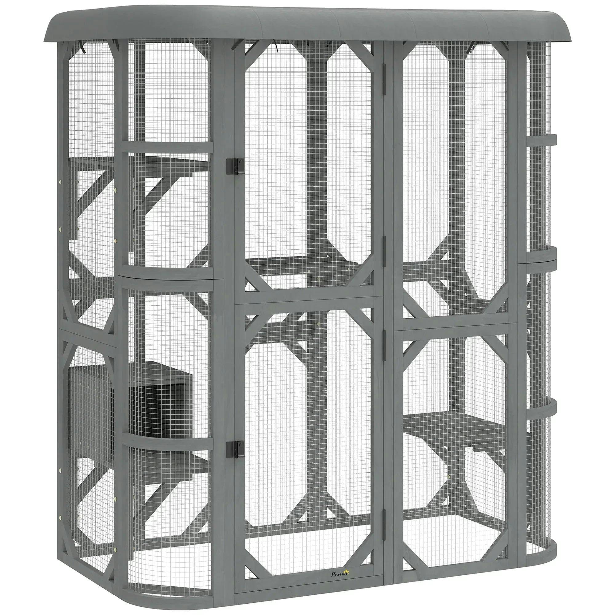 PAWHUT Walk-in Catio, Outdoor Cat Enclosure with 4 Jumping Platforms, Condo in Grey - Image 4