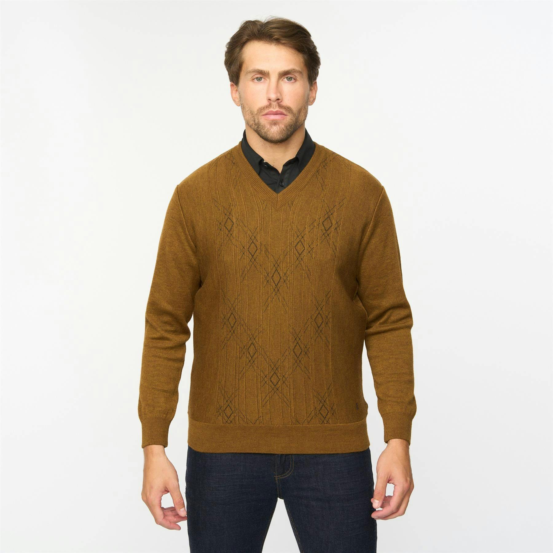 Gabicci G55m07 Fancy Vee Neck Sweater Classic Nutmeg - 2XL