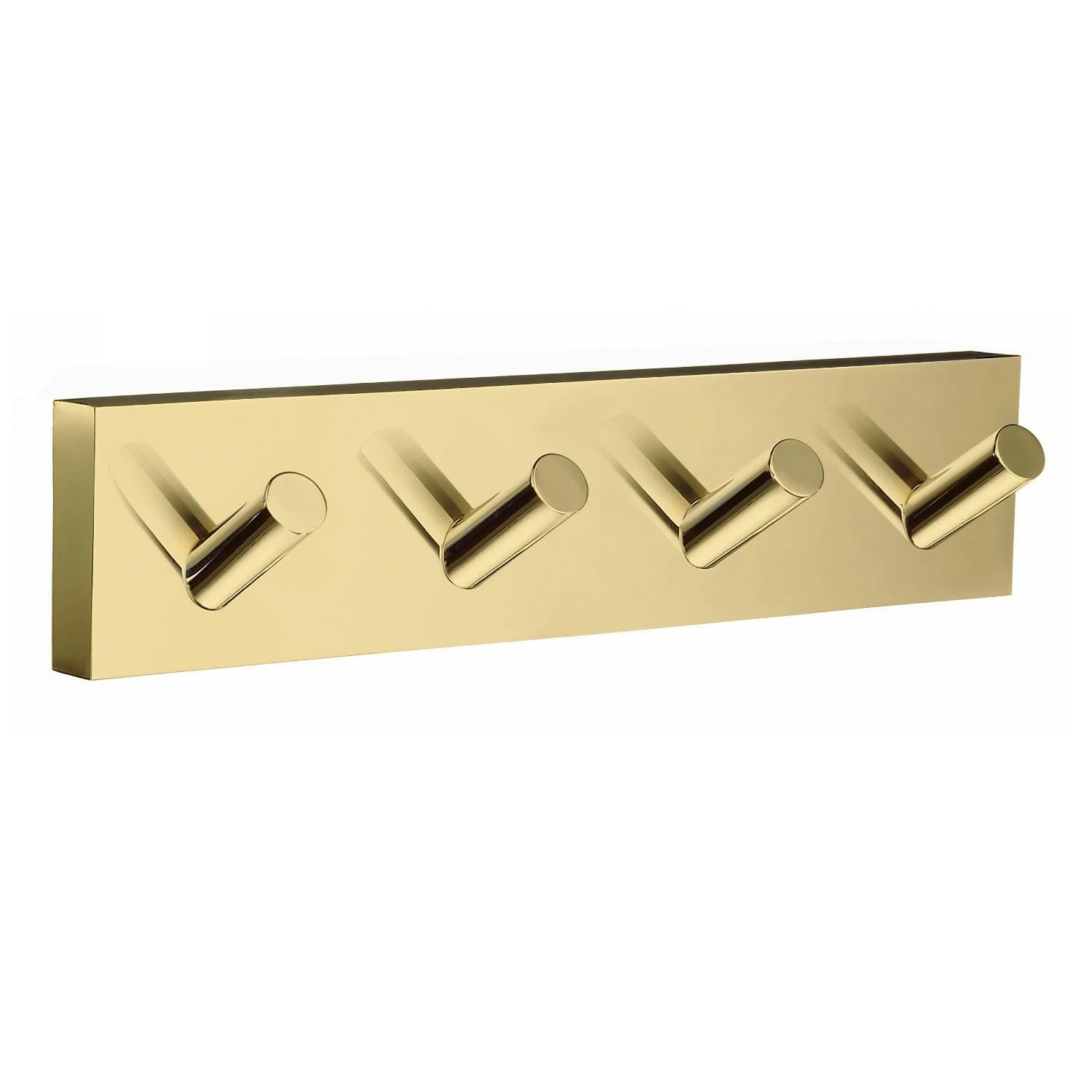 Smedbo Polished Brass Quadruple Towel Hook Rail 40Mm X 178Mm Wall Mounted Bathroom Rectangular Robe Hooks Clothes Hanger Coat Peg
