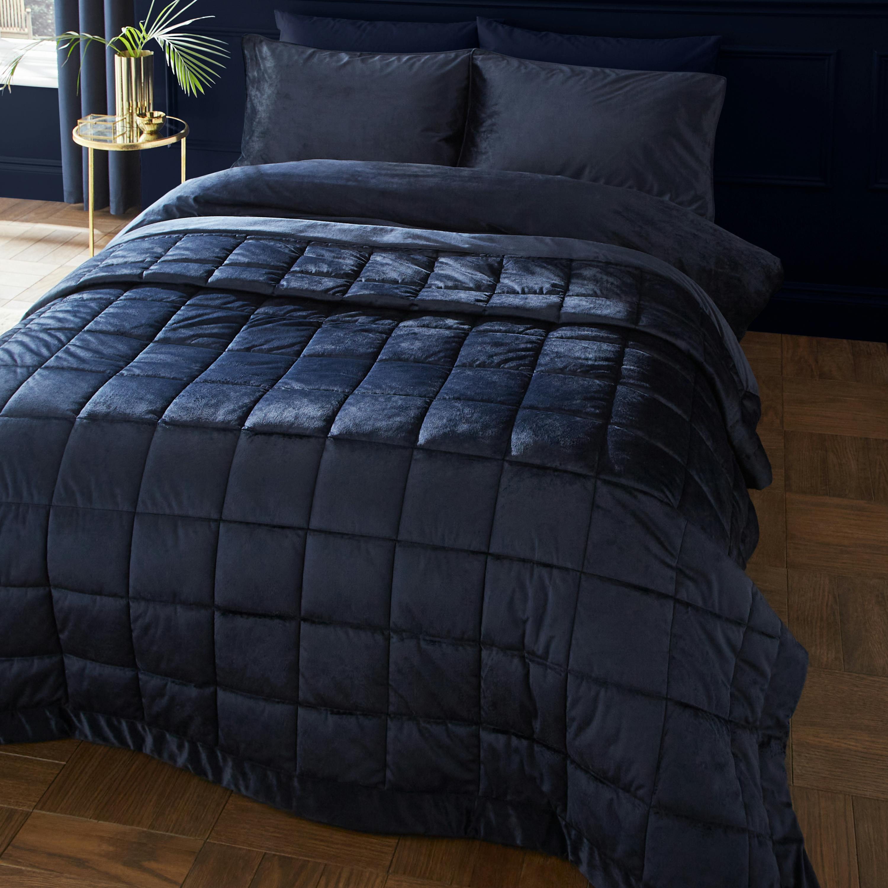 Photos - Bed Linen Catherine Lansfield Rackhams Kingsley Matt Velvet Quilted Bedspread Navy Blue - 220 x 220 cm - Navy Blue 