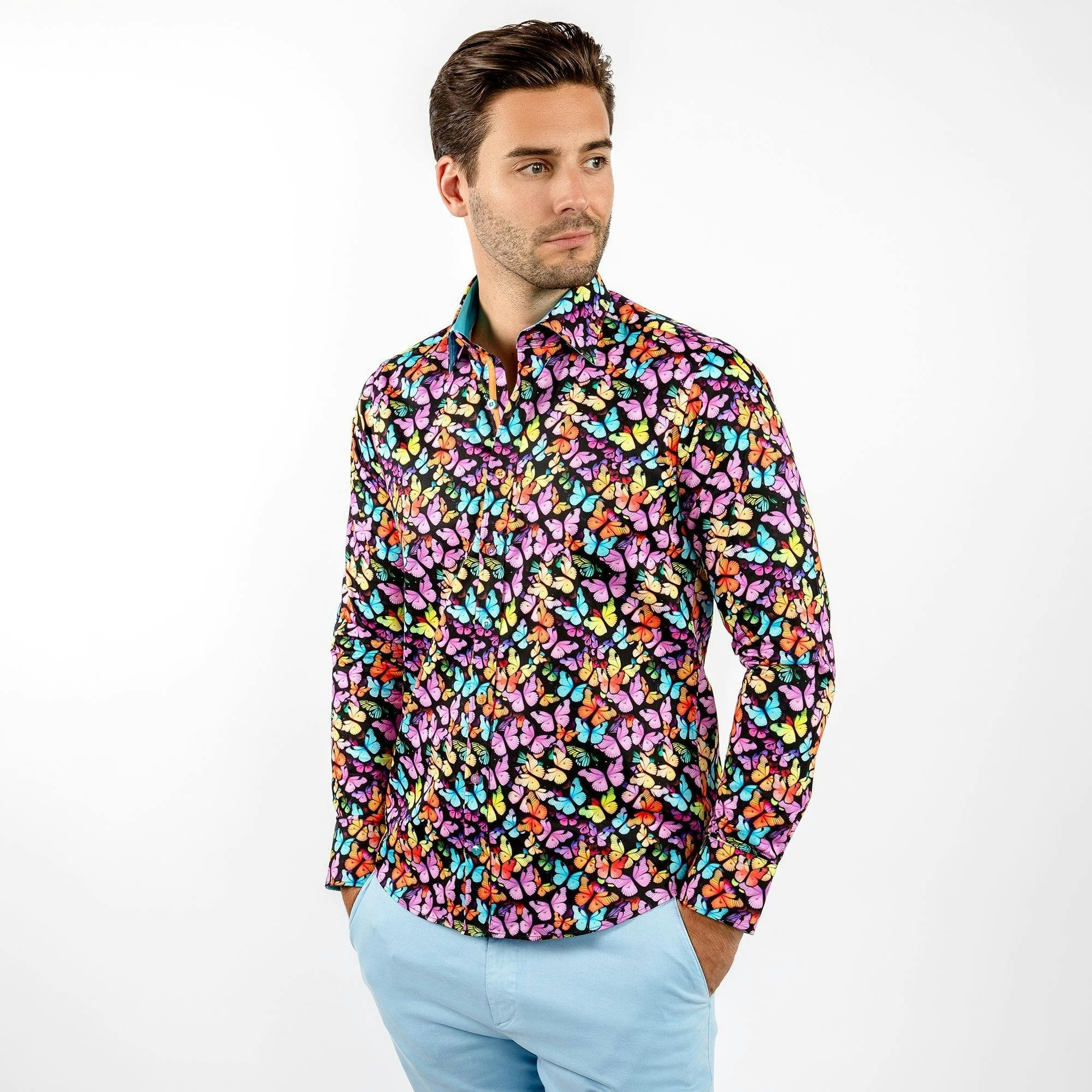 Claudio Lugli Purple Butterflies Multicolour Print Shirt - 6XL