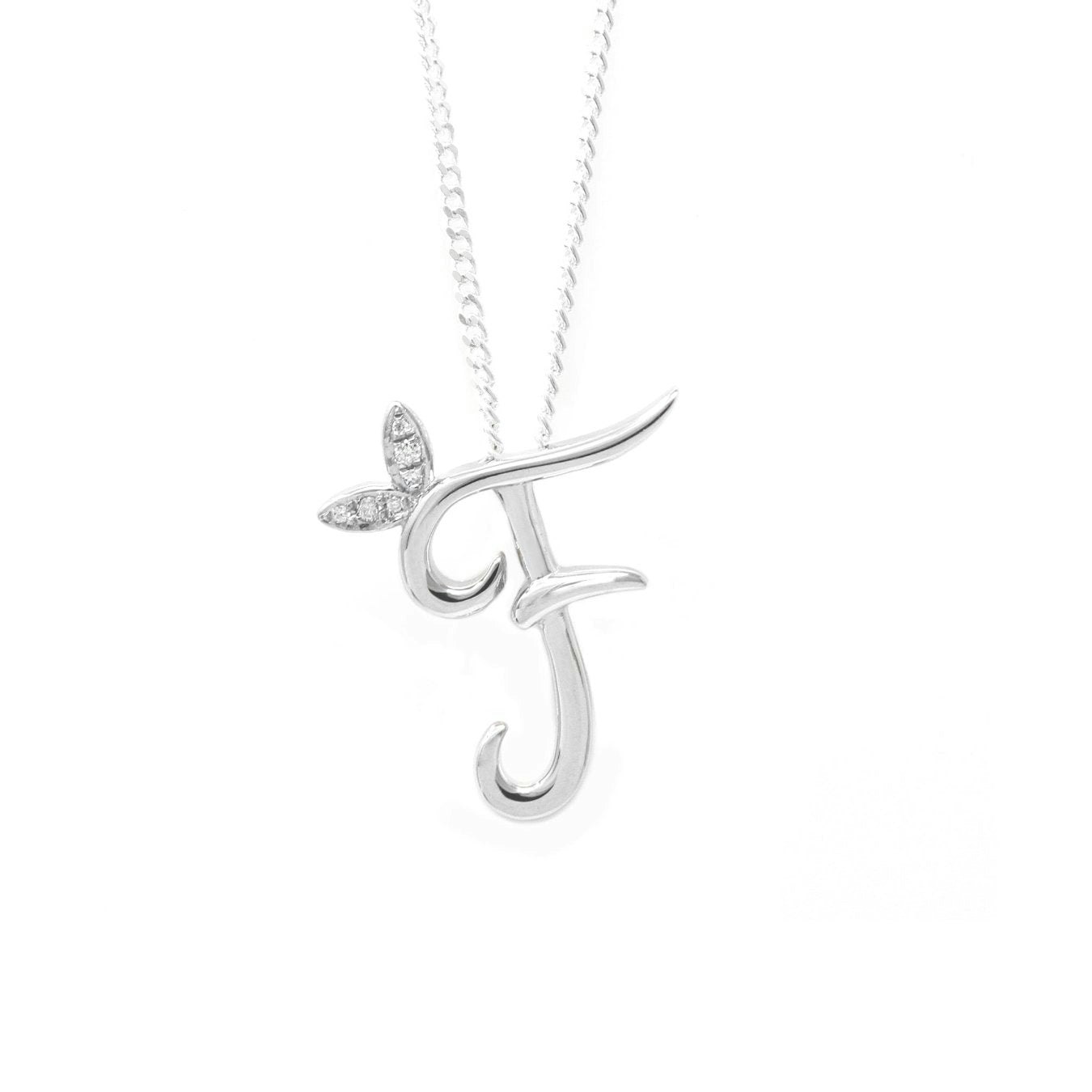 Say It With Unisex Silver Winged Diamond Initial Necklace - Sterling - F/18" | : 18 Inches - Image 2