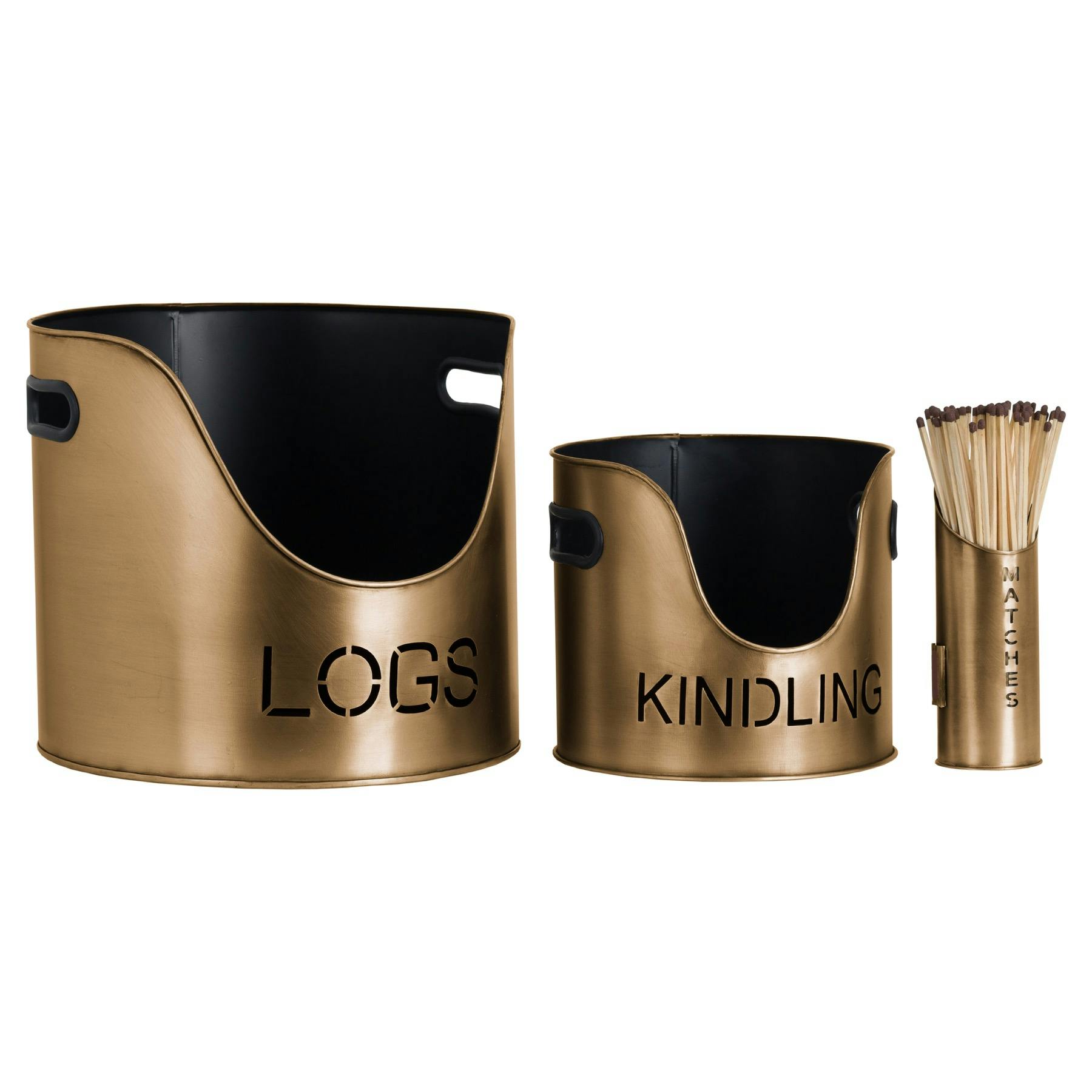 Hill Interiors Bronze Antique Style Matchstick Holder With Logs & Kindling Buckets - One Size - 100% Metal