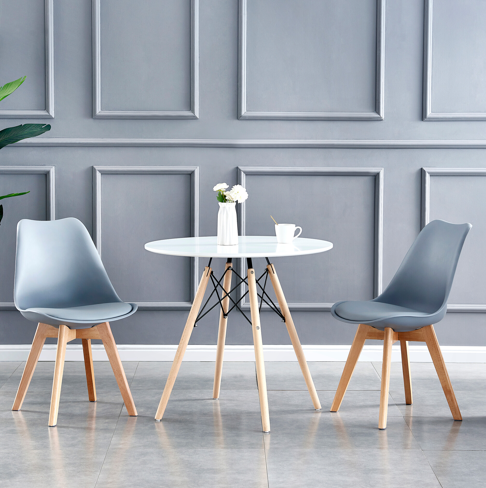 Mcc Direct Grey Set Of 2 Dining Chairs Wooden Legs Soft Cushion Pad Stylish Retro Lounge Dining Office Eva (Grey) - Image 2