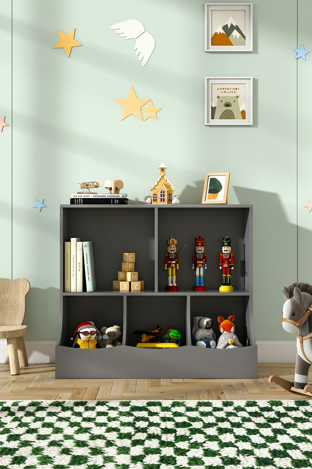 Rackhams Grey 80Cm H Double Layer Open Toy Clothing And Bookcase Management Cabinet
