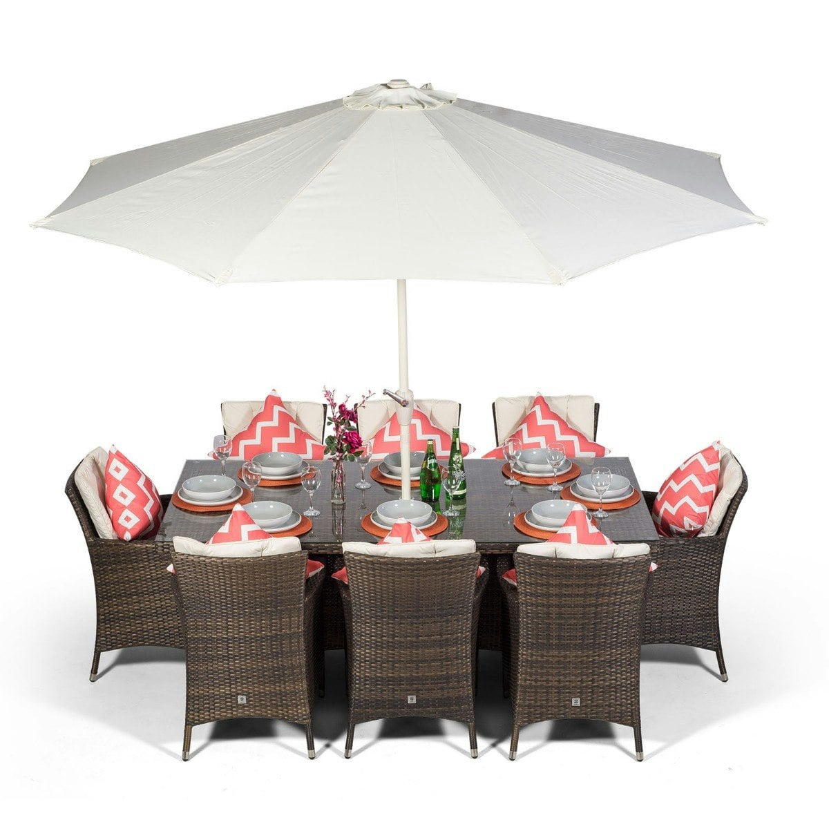 Rackhams Brown/Ivory Savannah Rectangular 8 Seater Rattan Patio Dining Set - 1