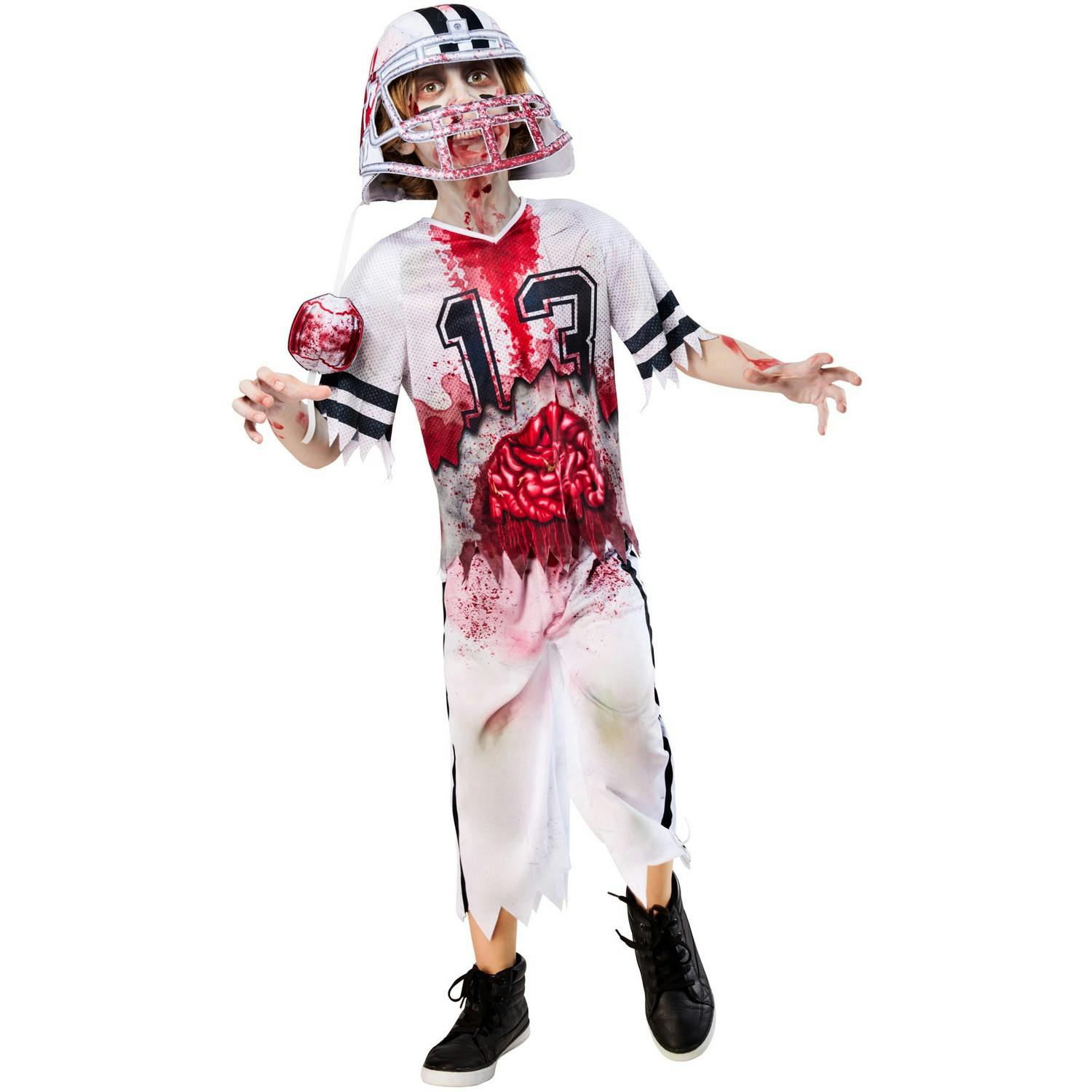Bristol Novelty Boys White/Red Zombie Football Player Costume Set - 7 Years