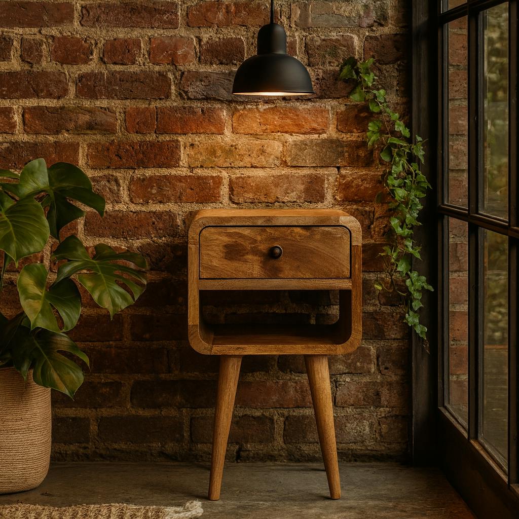 Wyld Haus Parma Small Oak Mango Wood Curve Low Bedside Table