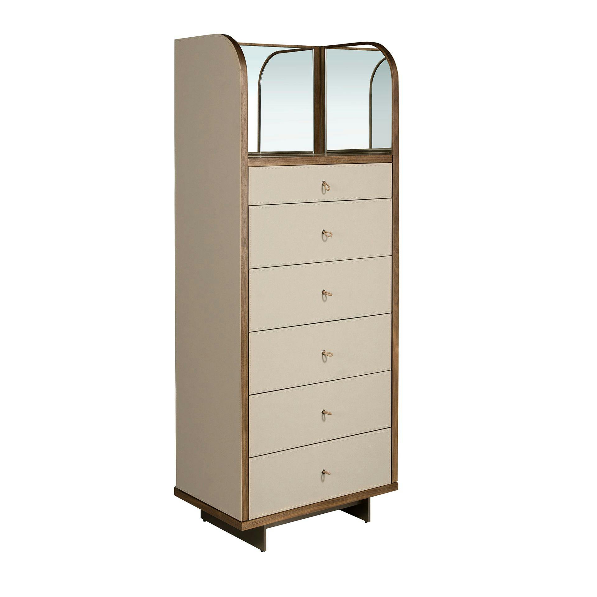 Angel Cerdá Leatherette, Walnut And Polished Steel Chest Of Drawers With Mirror 7206