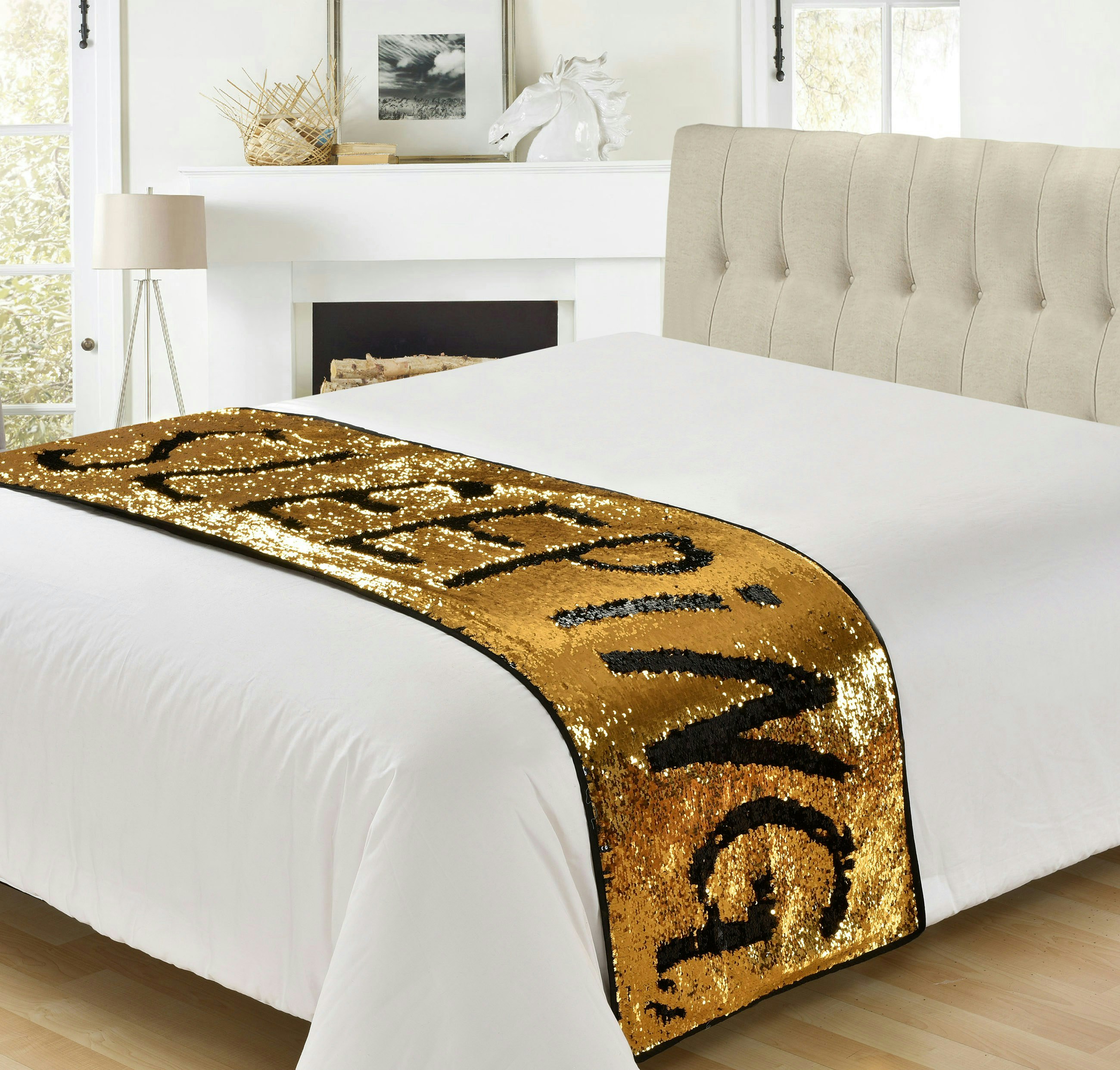 Rackhams Gold Mermaid Sparkle Sequins Decorative Throw - 65Cm X 200Cm