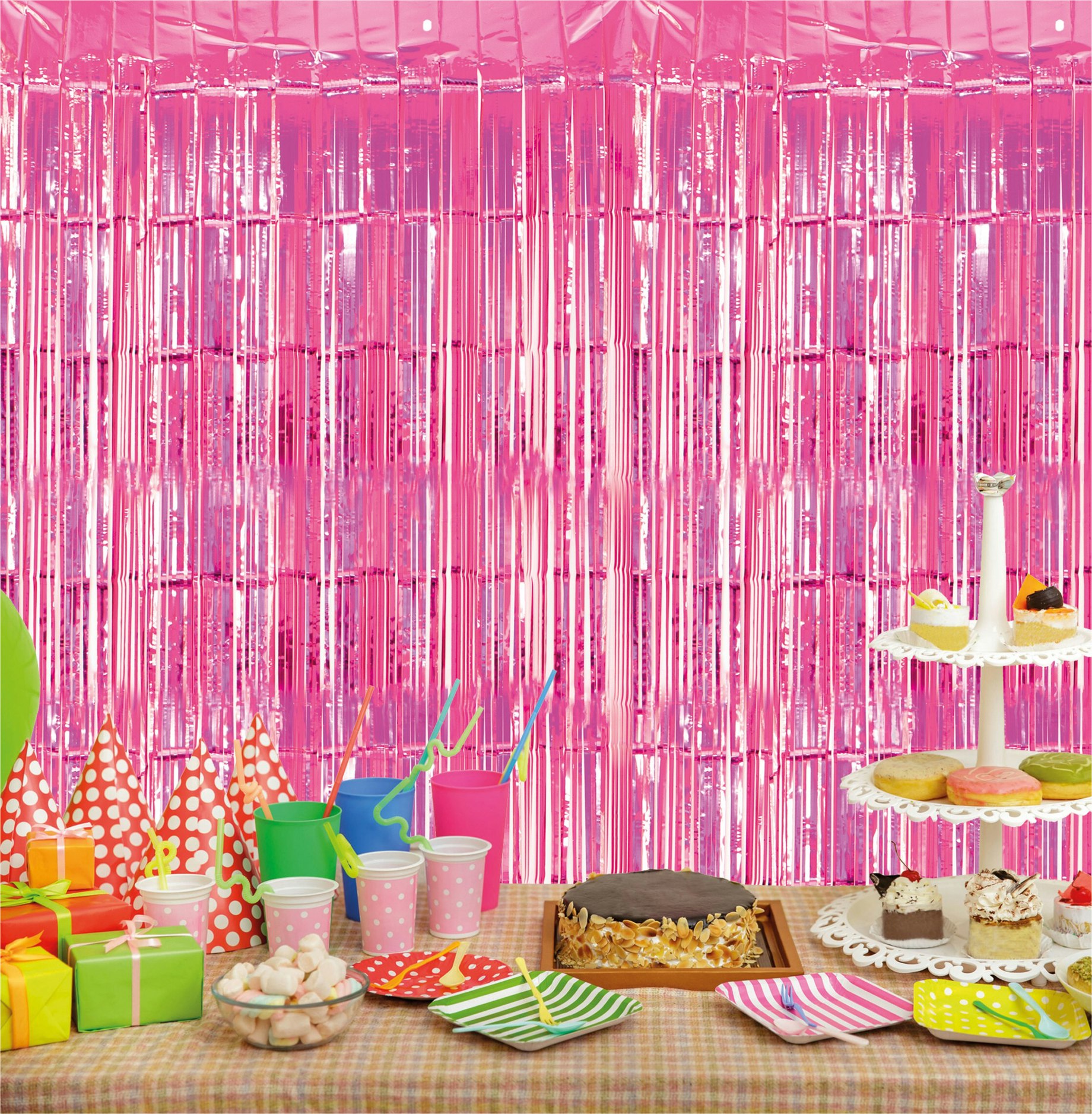 Cheetah Pink Metallic Tinsel Curtain, 3M X 1M