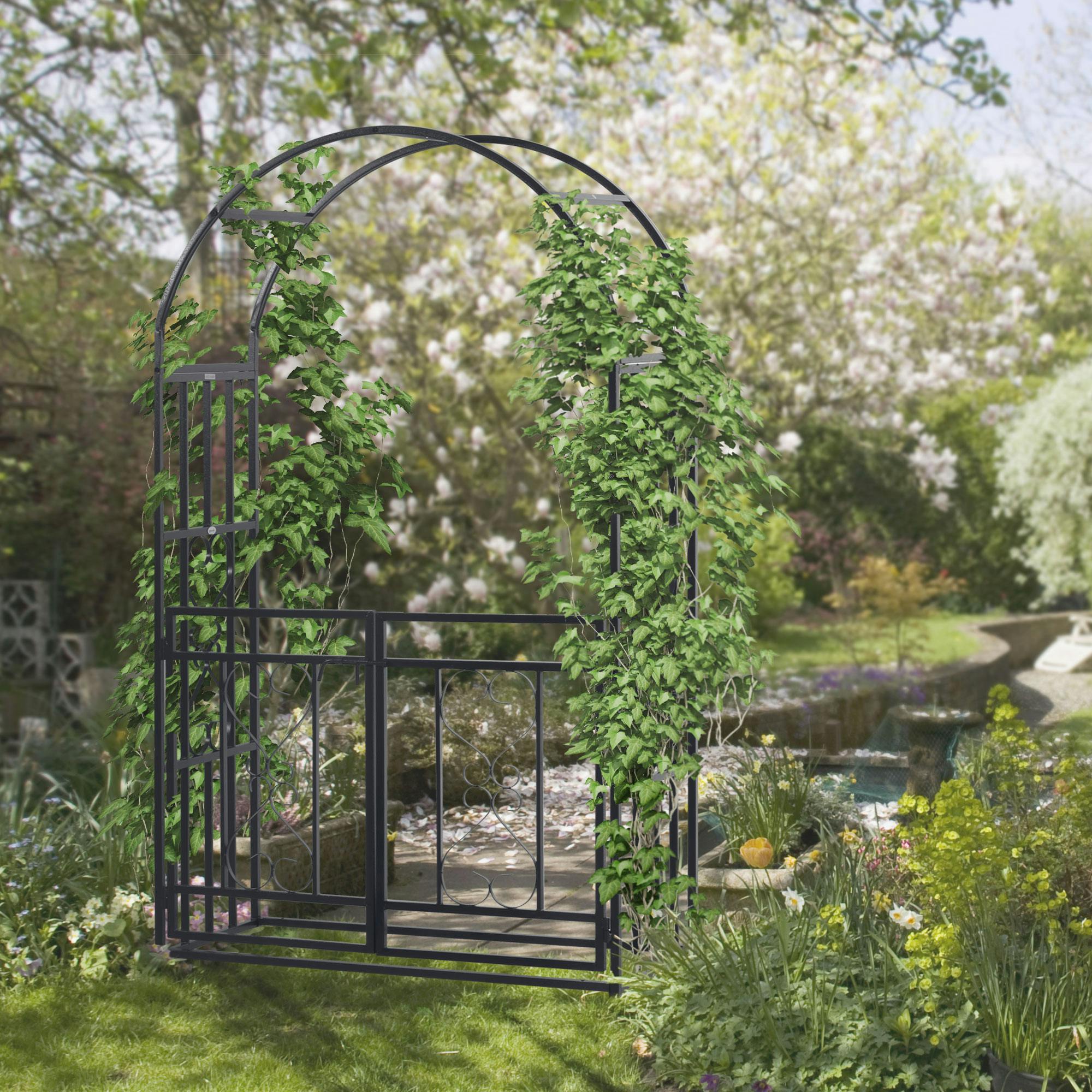 Rackhams Metal Garden Arch With Double Gate, Garden Arbor Climbing Plants
