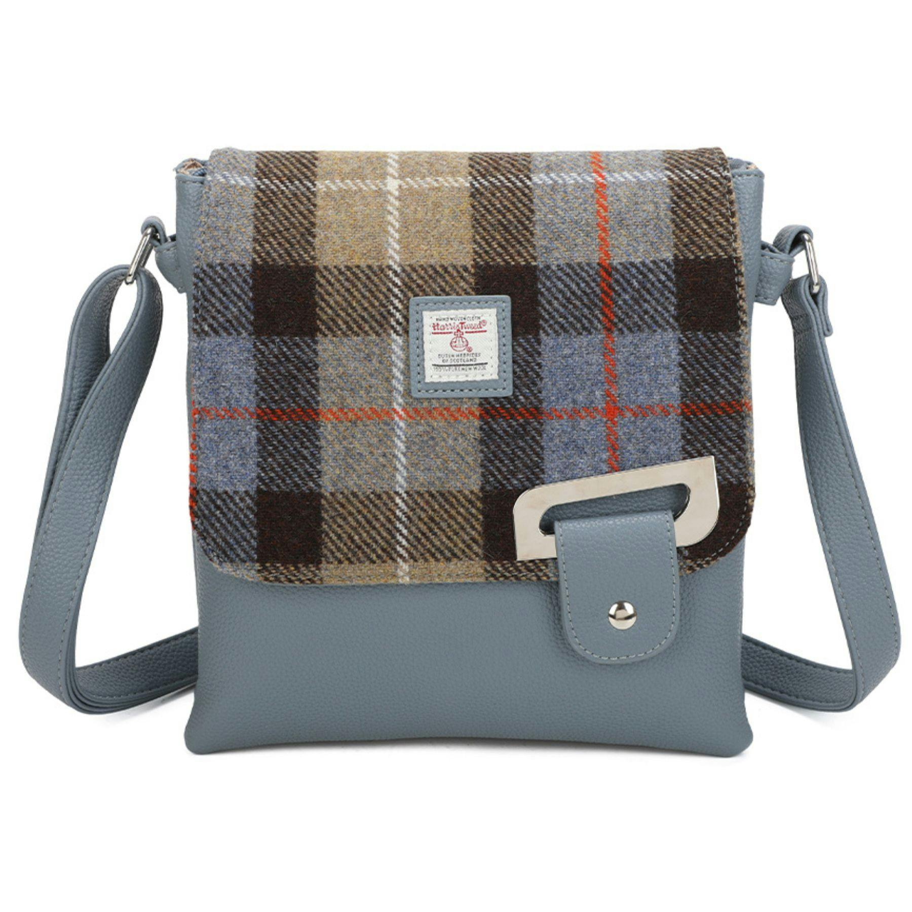 Love Emvy Blue Tartan Crossbody Bag Made With Harris Tweed - Steel