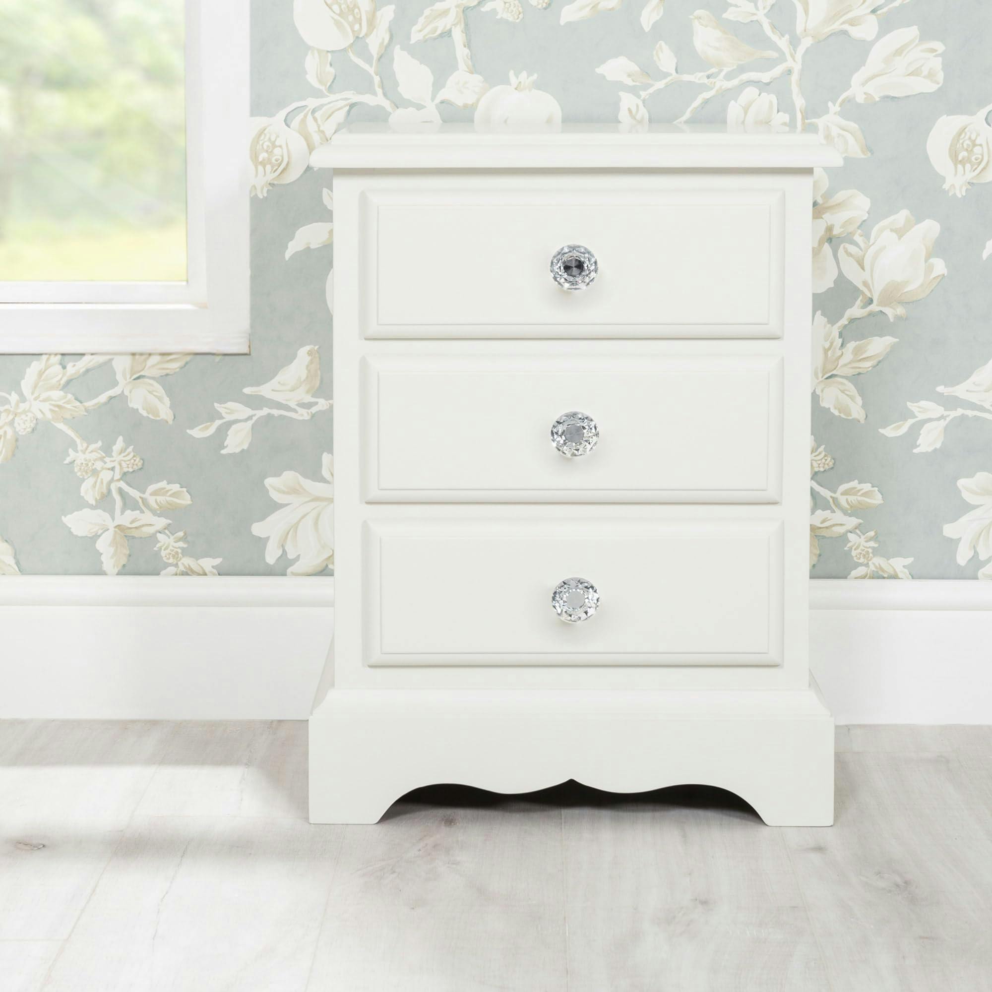 Rackhams White/Grey Romance French Style Bedside Table With Crystal Handles Assembled - Antique Tone
