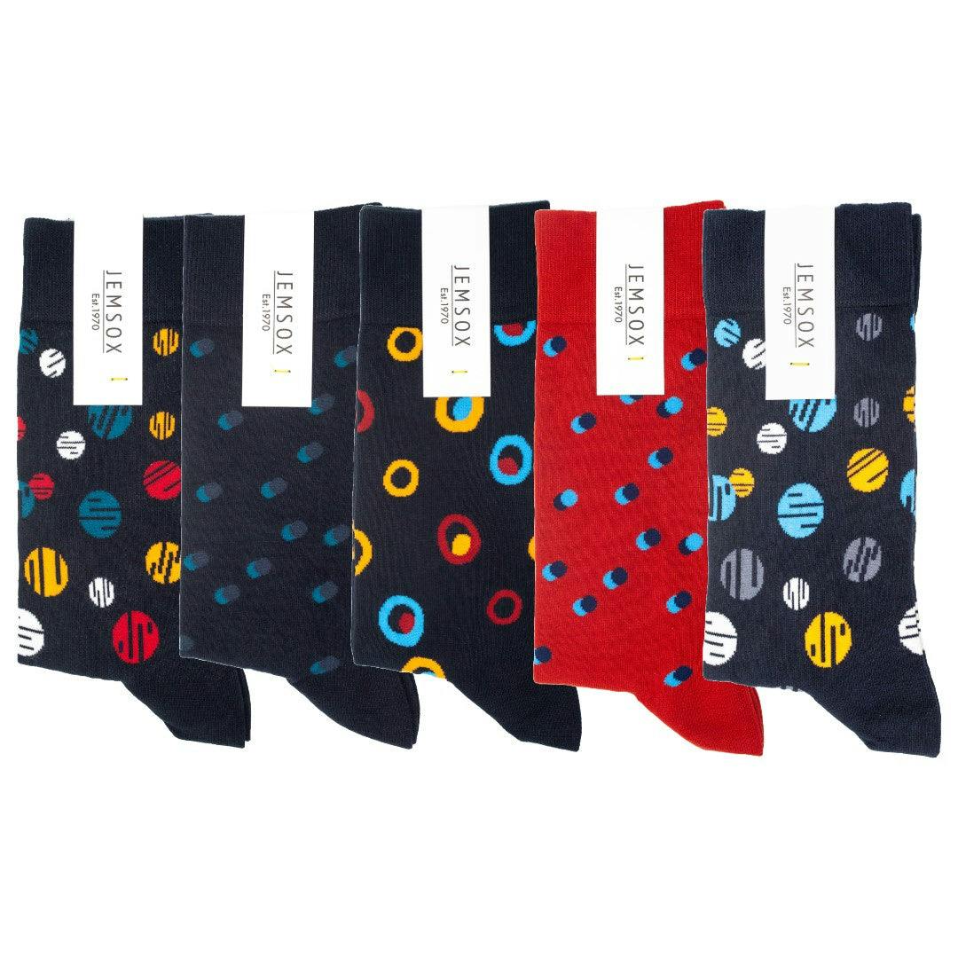 Jemsox Men's Black/Grey ’S 5-Pack Premium Socks Multipack - Crew Socks For Everyday, Dress & Athletic Use - Spots & Circles