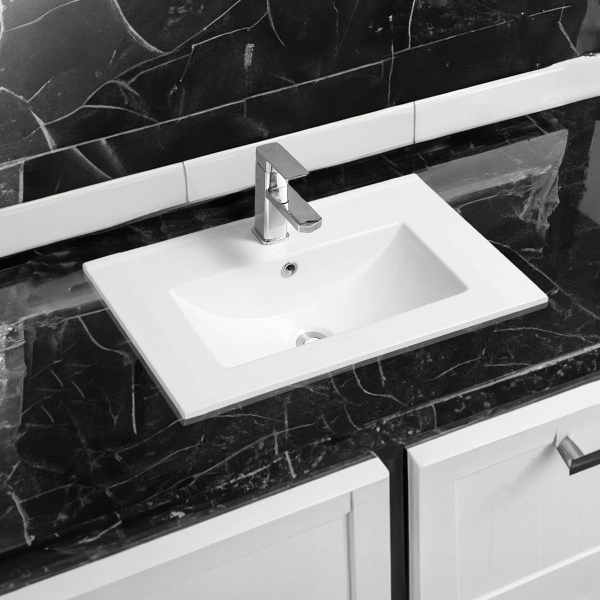 Limoge White 4003 Ceramic 61Cm Thin-Edge Inset Basin With Deep Scoop - Ceramic - 61Cm