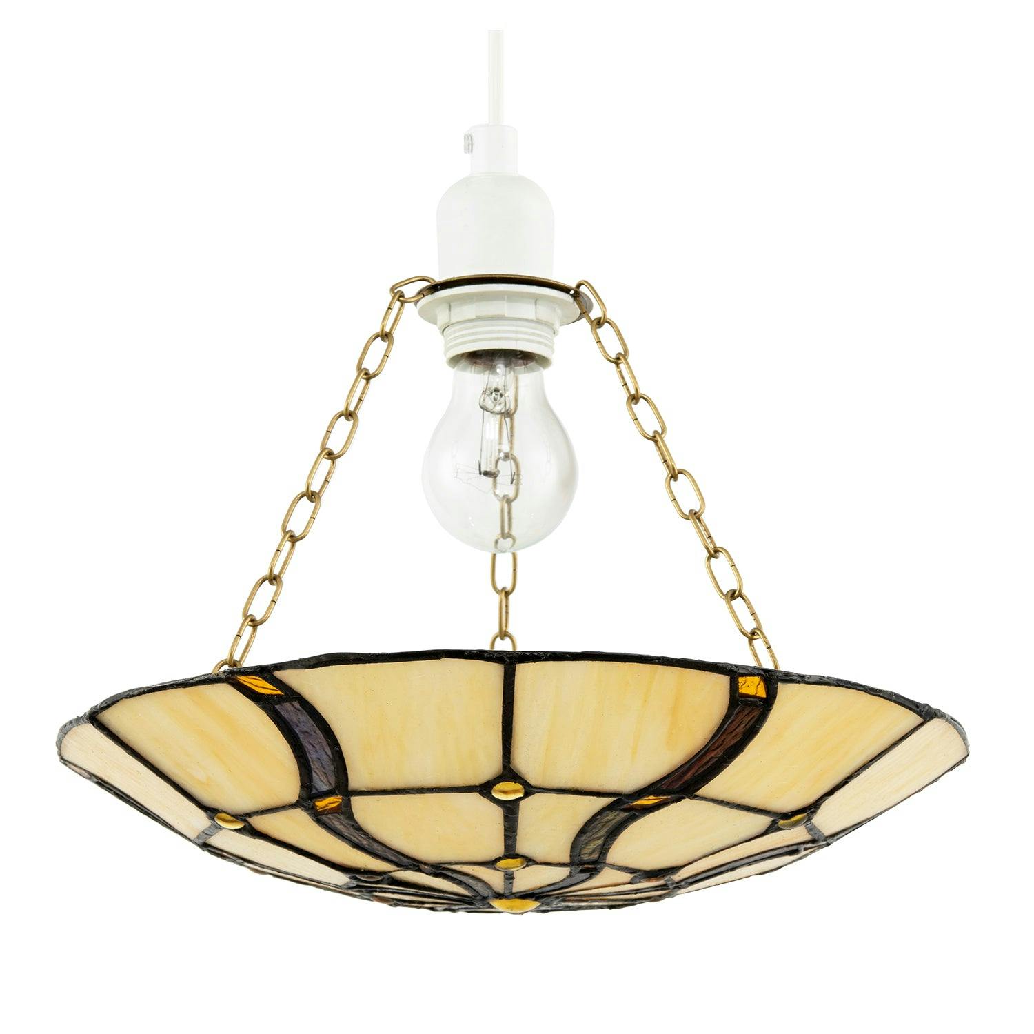 Happy Homewares Amber/Light Toned Circular Tiffany Stained Glass Pendant Ceiling Shade