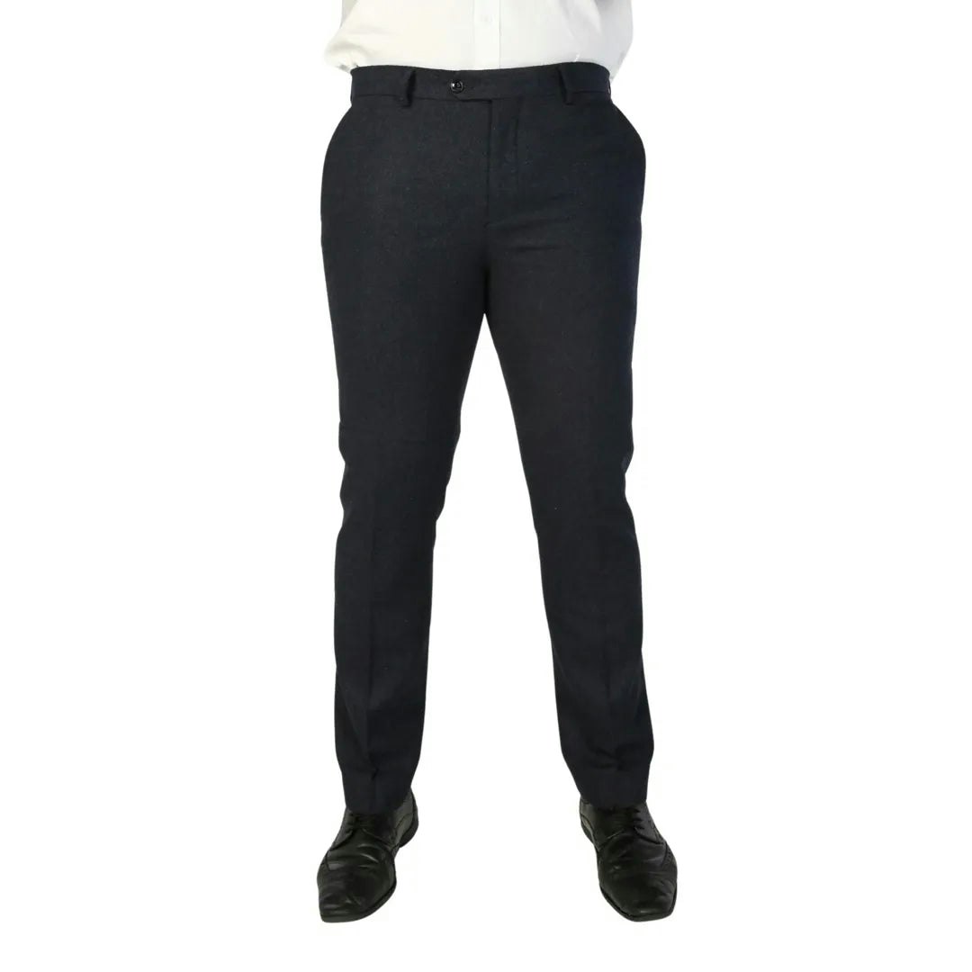 Paul Andrew Men's Blue Oscar - Navy Wool Blend Tweed Trousers - 38W 32L
