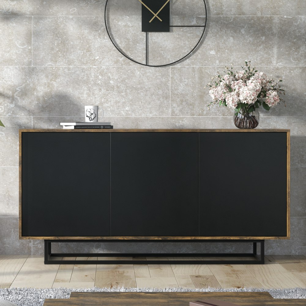 Mex Furniture Black Bold 160Cm Industrial Loft Tv Unit Cabinet Vintage Oak Cupboard - 160 Cm - Industrial Oak - Mdf/Chipboard