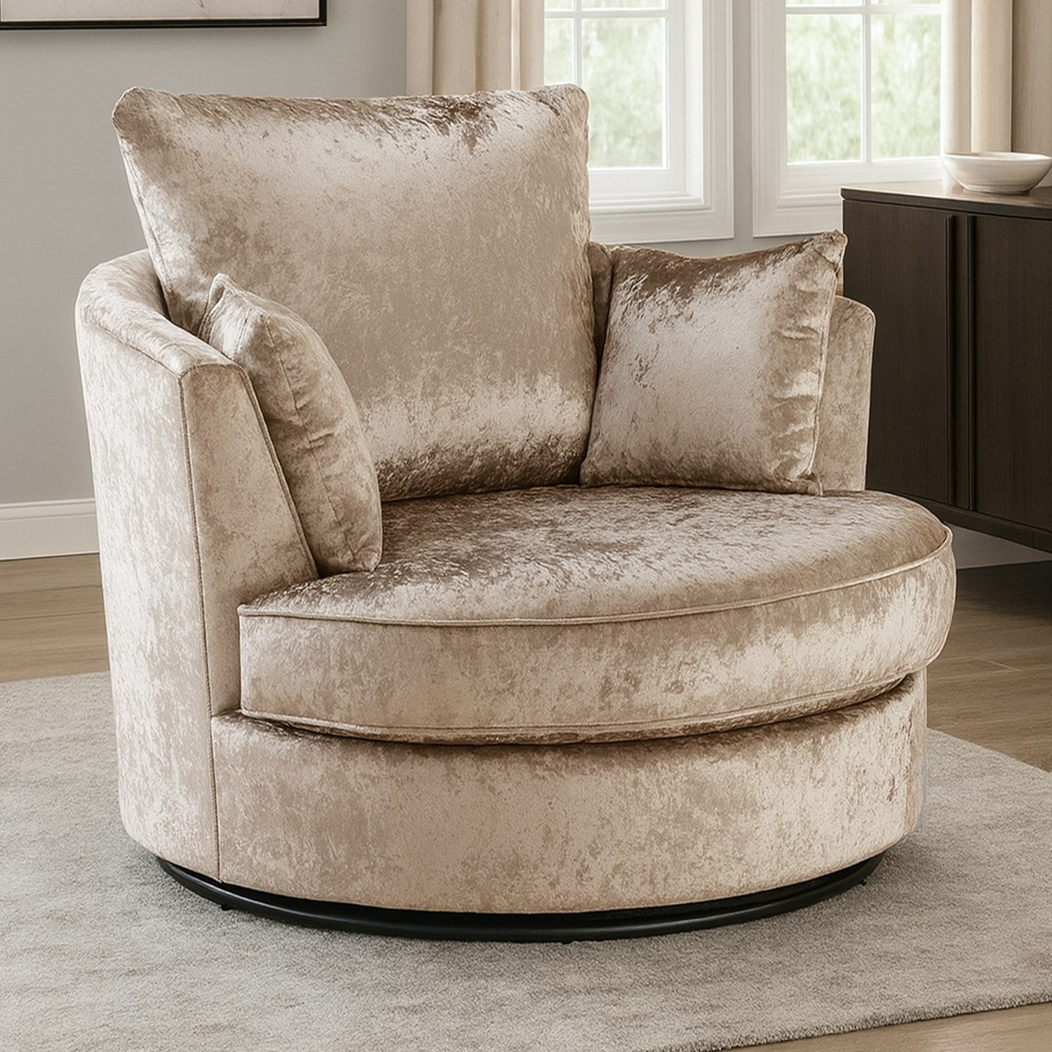 Rackhams Black/Silver Crystal Crushed Velvet Swivel Chair - Mink
