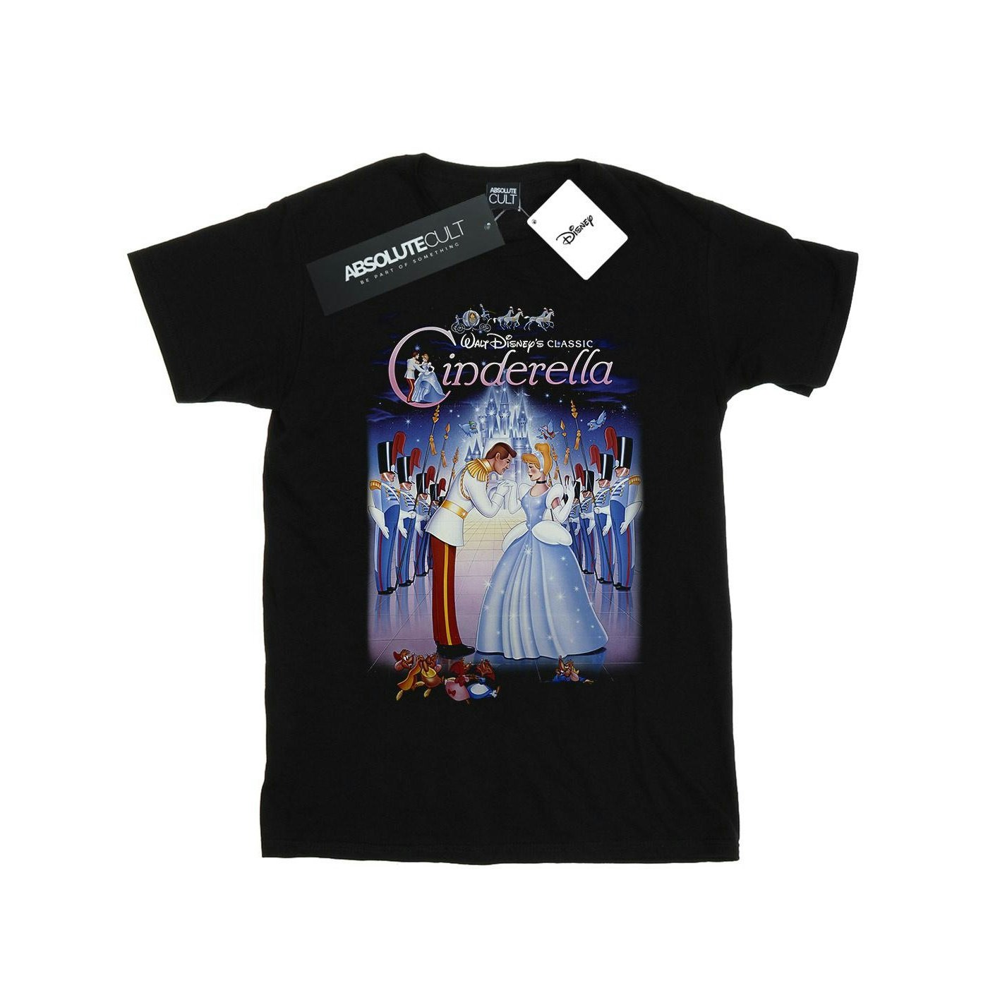 Disney Women's Black / Cinderella Collage Poster Cotton Boyfriend T-Shirt - 3XL