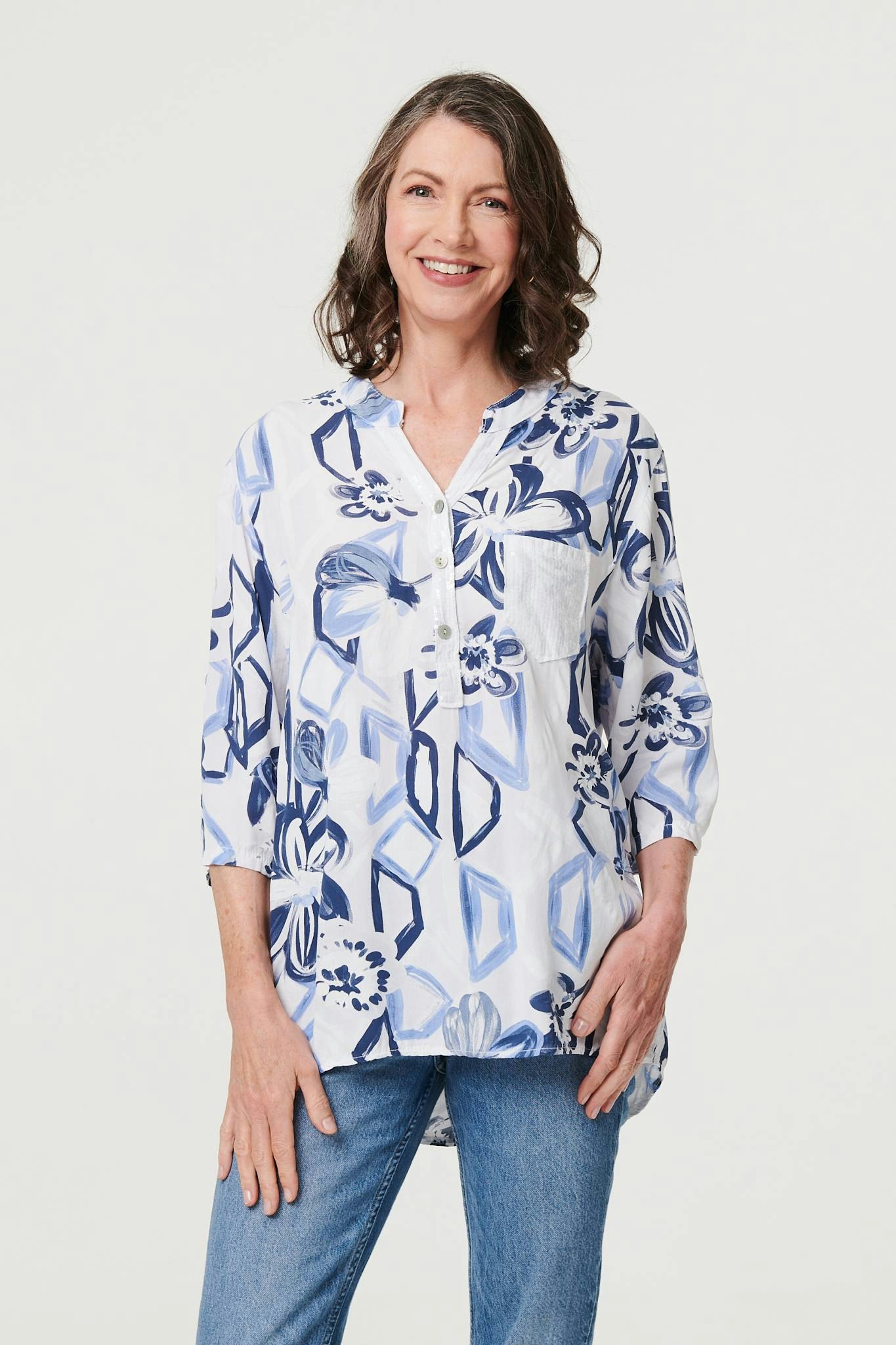 Izabel London White Floral Sequin Embellished Blouse Top - 10
