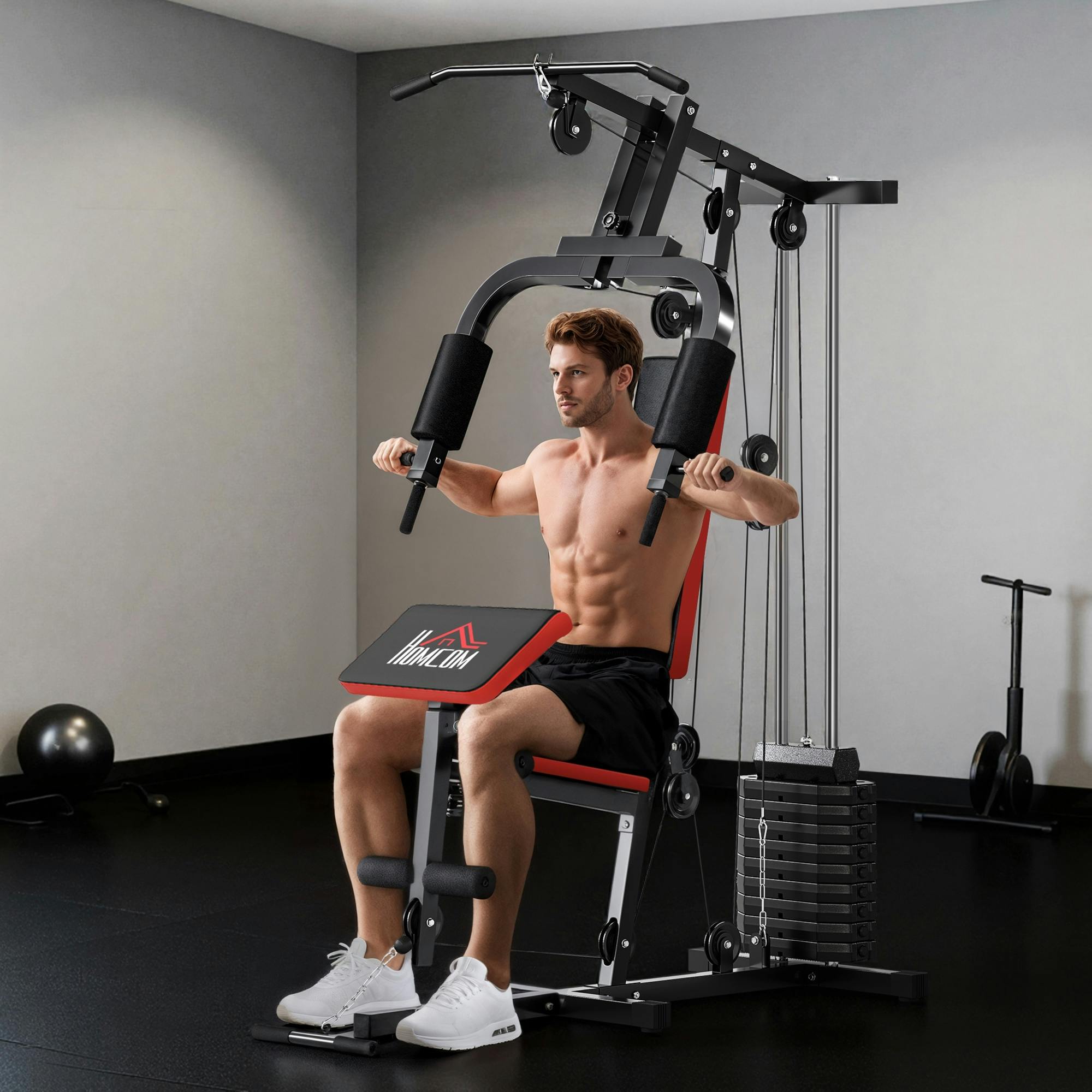 Homcom Black Multi Home Gym Machine With 65Kg Weights For Strength Training