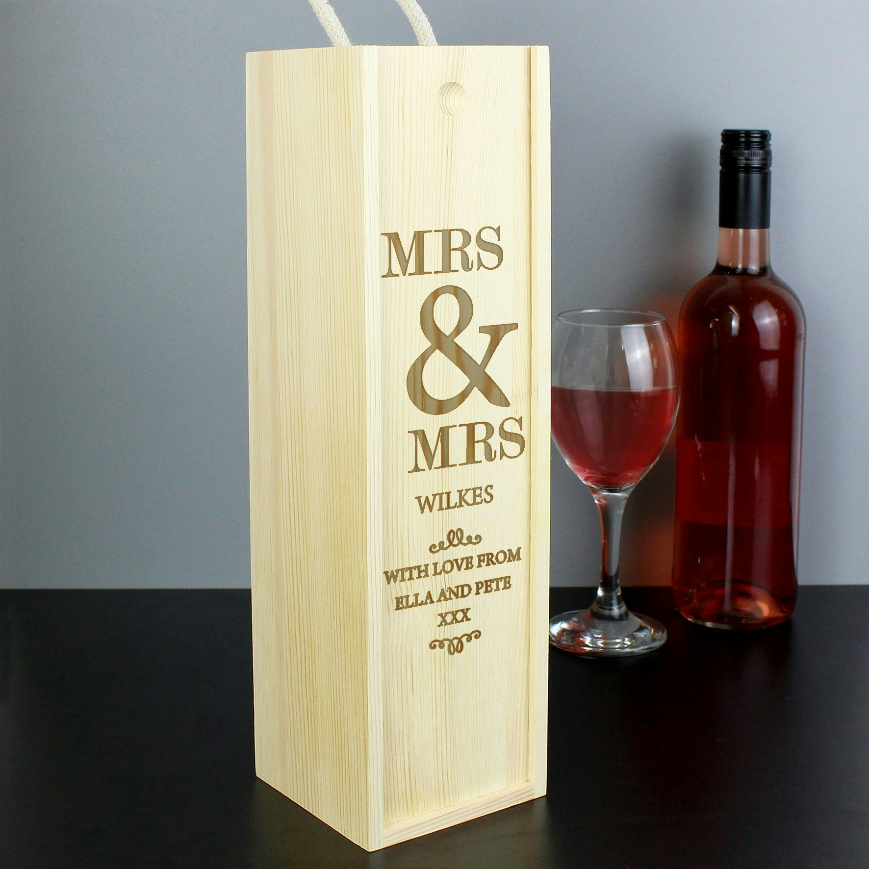Personalised Memento Company Grain Personalised Couples Wooden Wine Bottle Box