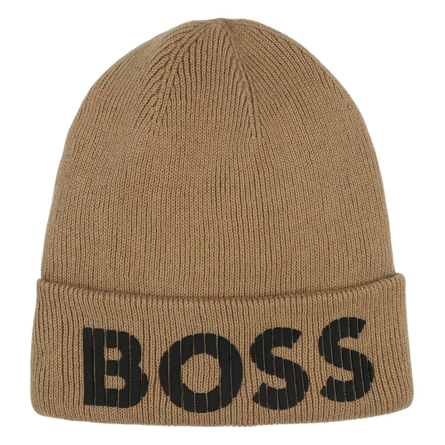 Boss Kids Lettering Beanie - Brownie - 14-16 Years - Brownie - 100% Mixed