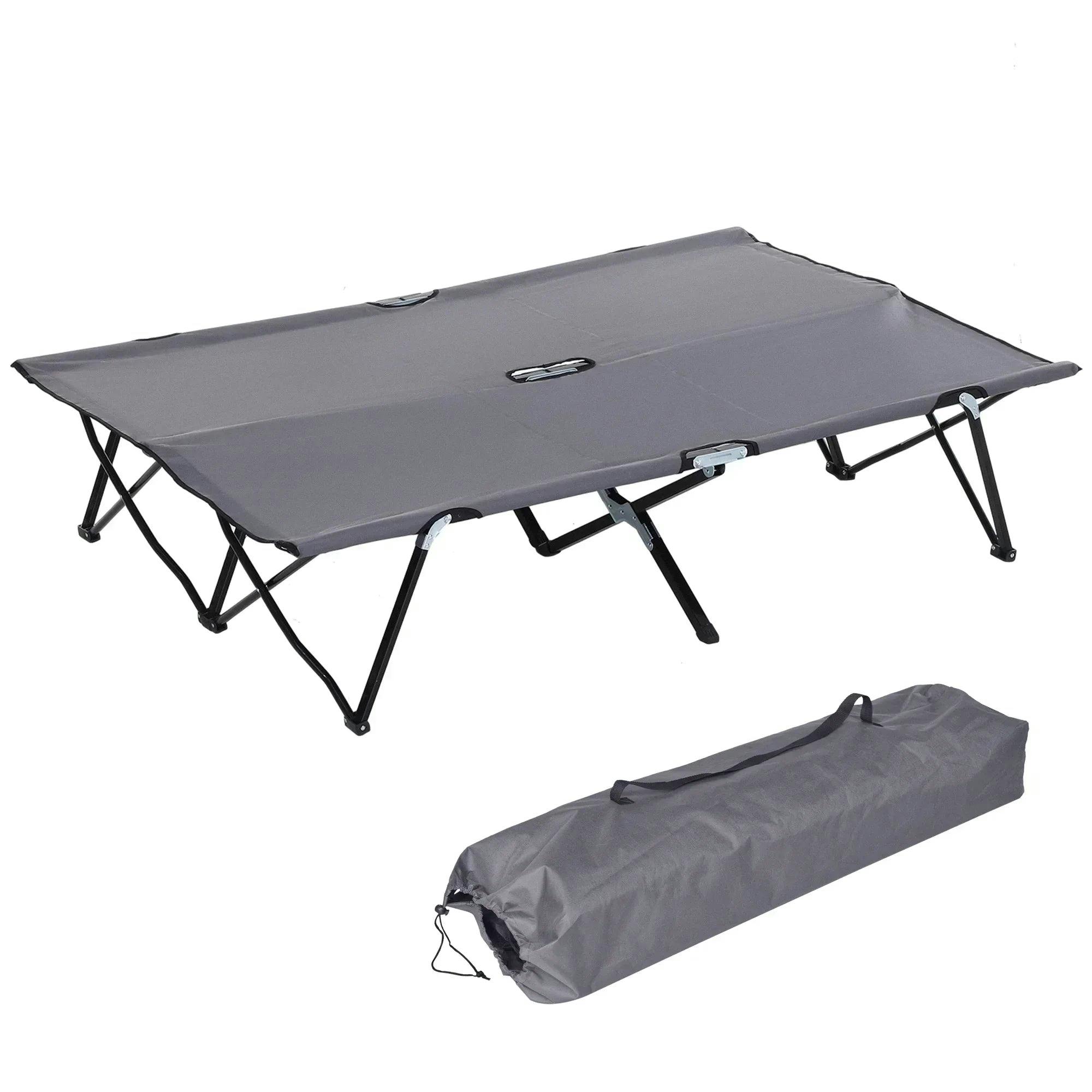 Outsunny Unisex Grey Double Camping Folding Cot Outdoor Portable Sunbed In - Image 7