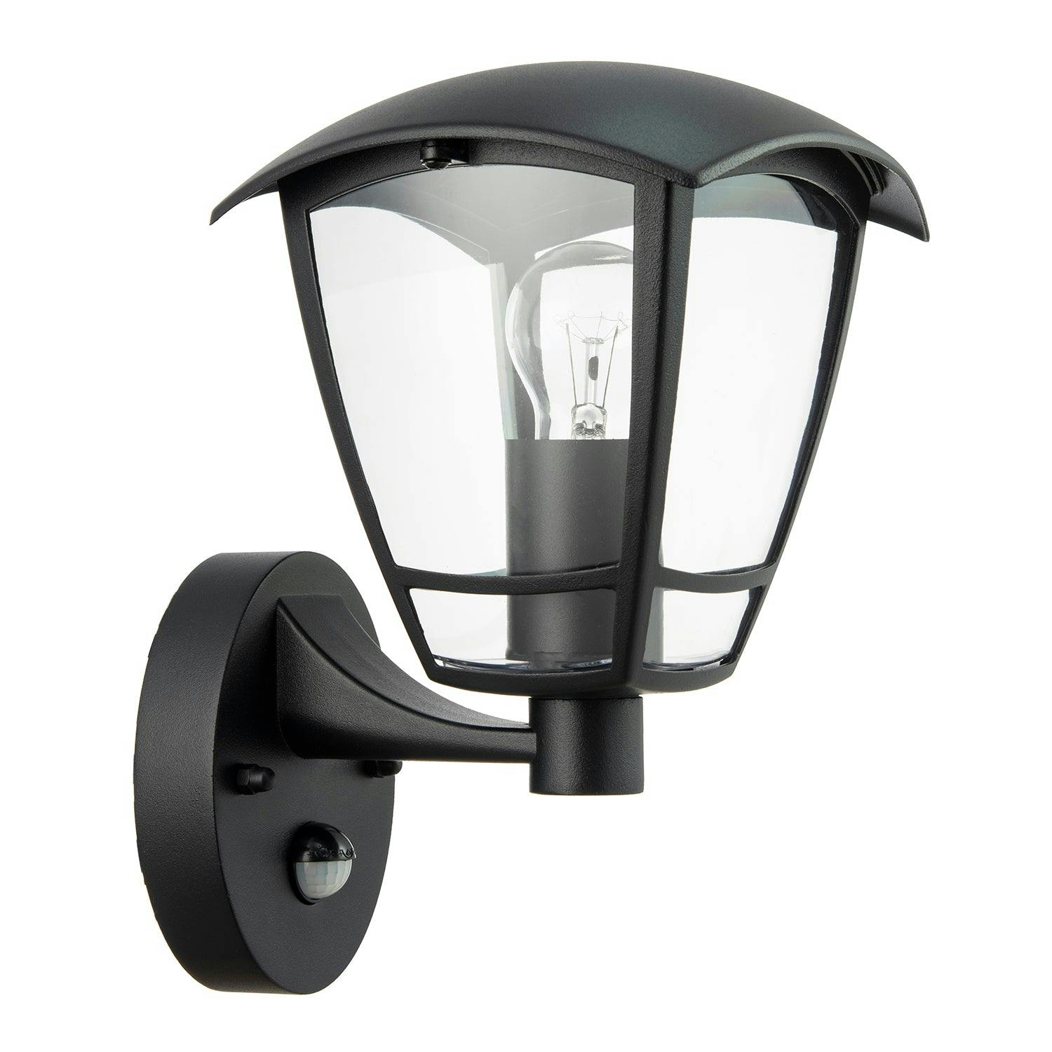 Happy Homewares Light Contemporary Exterior Pir Sensor Wall Fitting With Curved Glass Sides
