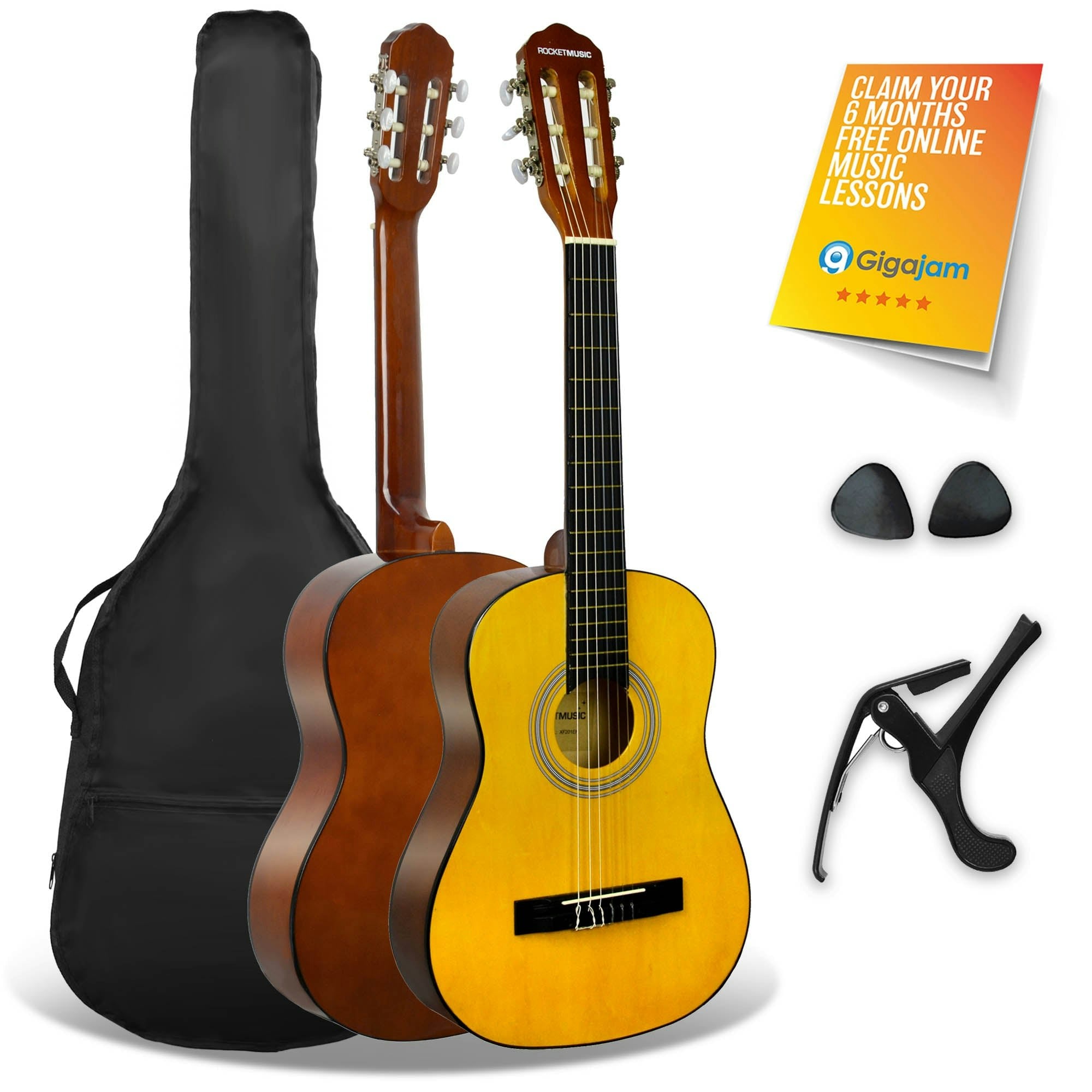 3rd Avenue XF 1/2 Size Junior Kids Classical Spanish Starter Beginner Pack Acoustic Guitar with Nylon Strings, Gig Bag, Capo and Picks – Natural - Image 4