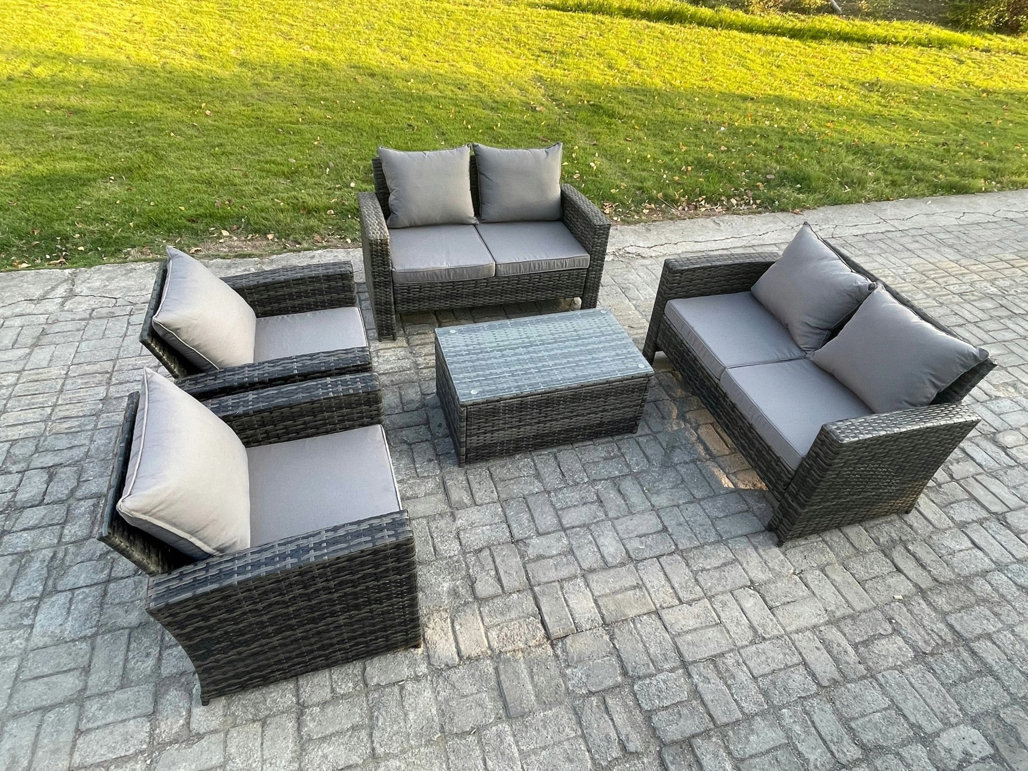 Fimous Dark/Grey Garden Furniture Sets 5 Pieces Outdoor Rattan Furniture Manual Wicker Patio Sofa Chair Set With Coffee Table Mixed