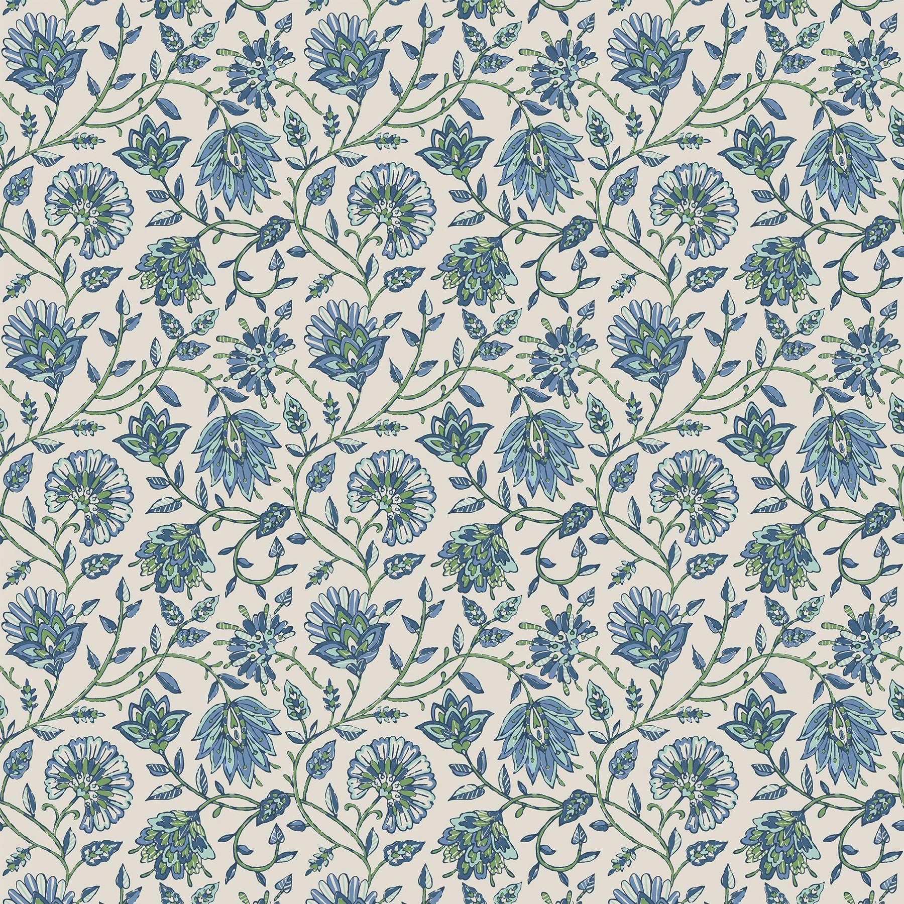 Rackhams Blue/Green Trailing Indienne Floral Wallpaper |