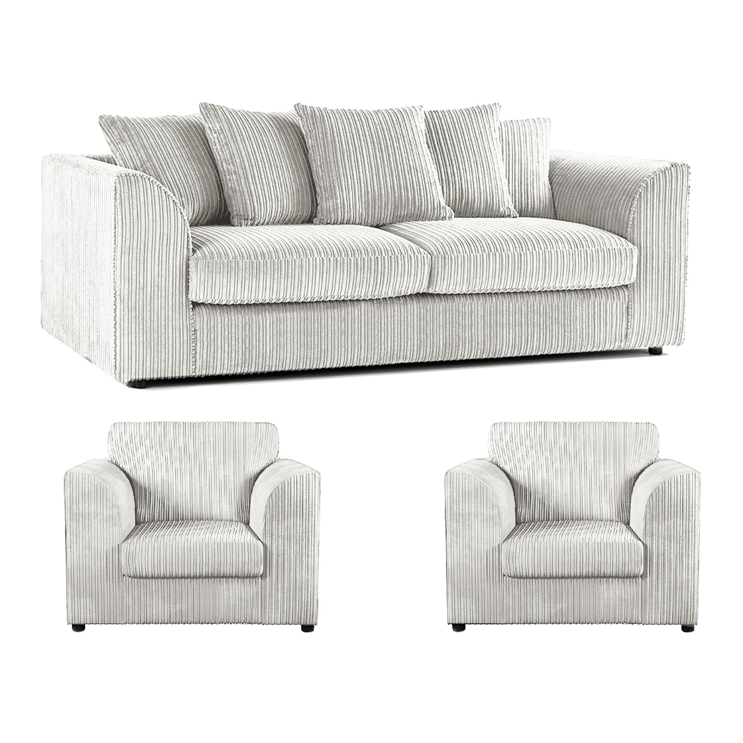 Rackhams Silver Luxor Full Jumbo Cord 3 Seater And 2 X Armchairs - Scatter Back